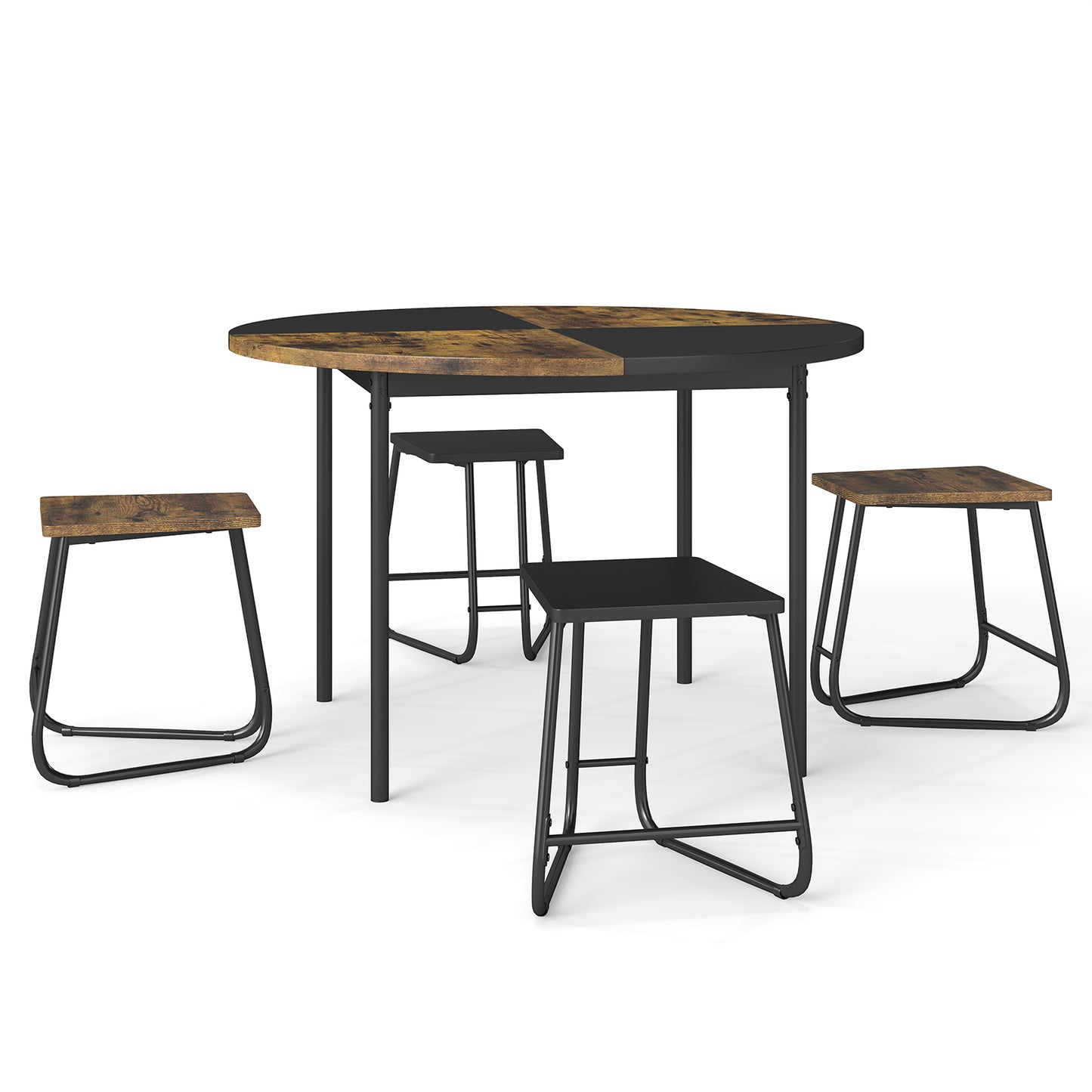 5-Piece Dining Set, 47 Inch Round Kitchen Table, 4 Stools, Brown Dining Room Sets at Gallery Canada