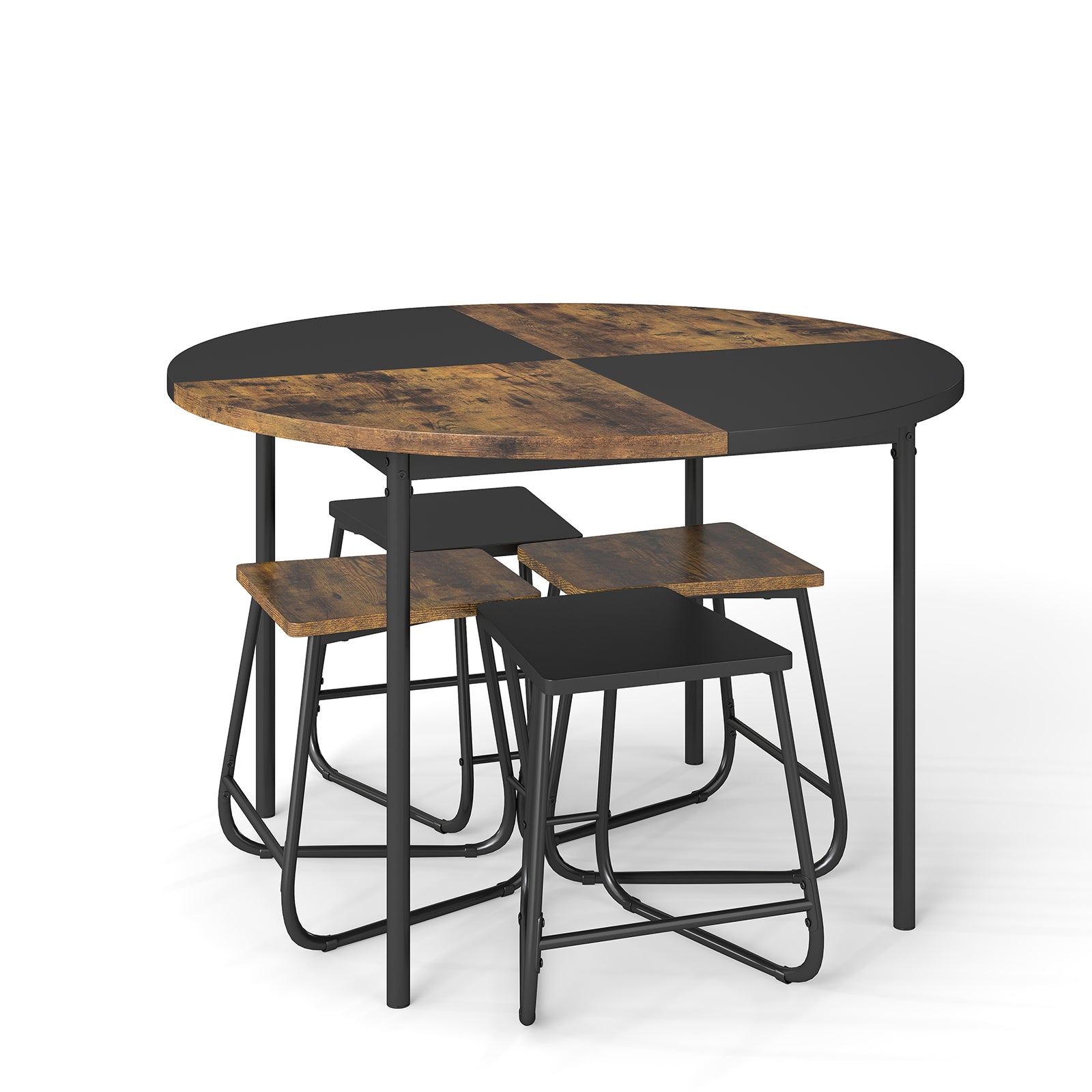 5-Piece Dining Set, 47 Inch Round Kitchen Table, 4 Stools, Brown Dining Room Sets at Gallery Canada