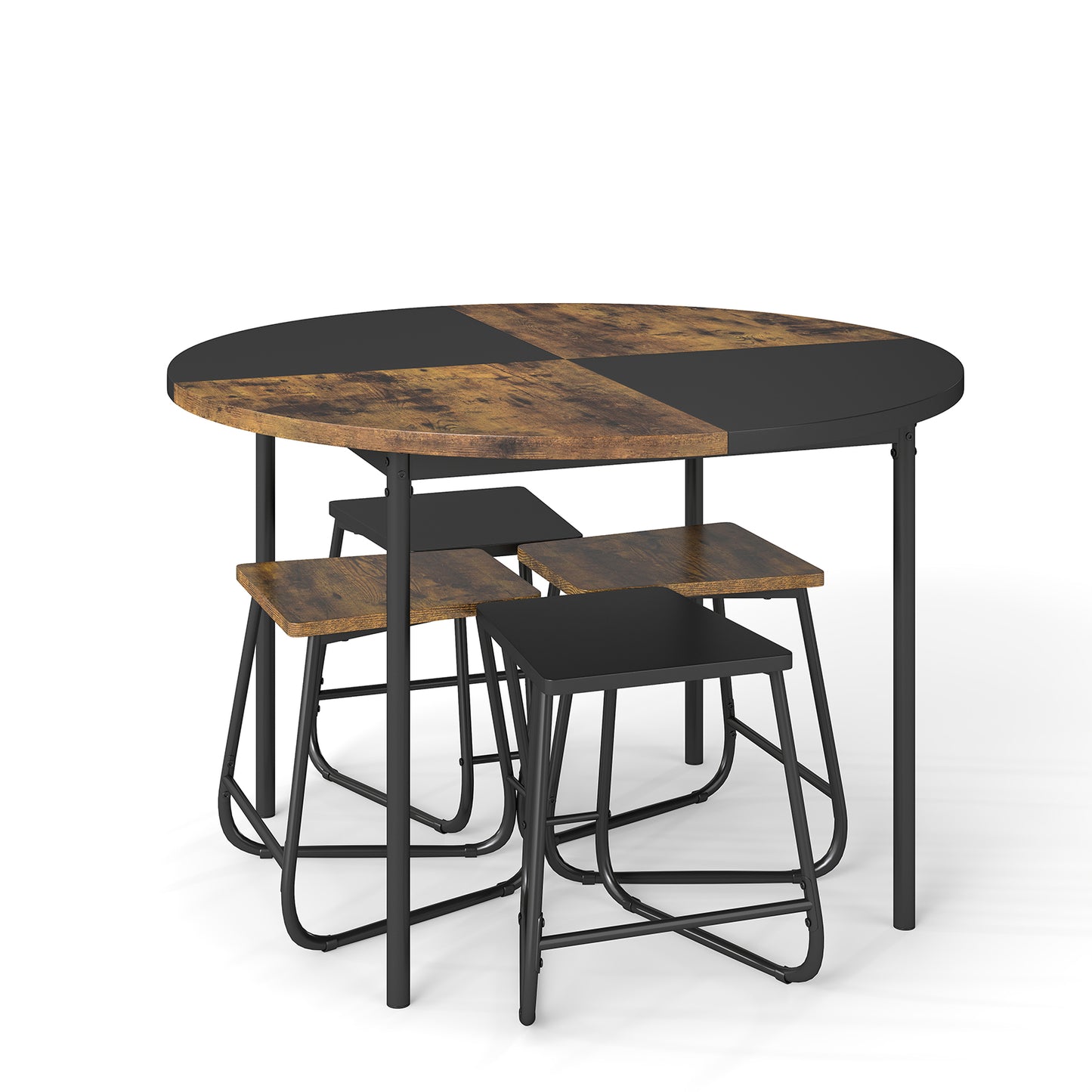 5-Piece Dining Set, 47 Inch Round Kitchen Table, 4 Stools, Brown Dining Room Sets at Gallery Canada