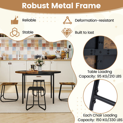 5-Piece Dining Set, 47 Inch Round Kitchen Table, 4 Stools, Brown Dining Room Sets at Gallery Canada