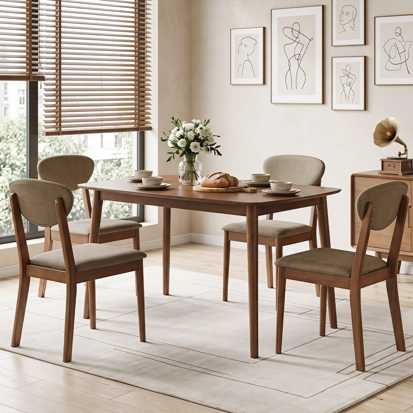 5-Piece Dining Set, Rectangular Table, Fabric Chairs, Beige Dining Room Sets at Gallery Canada