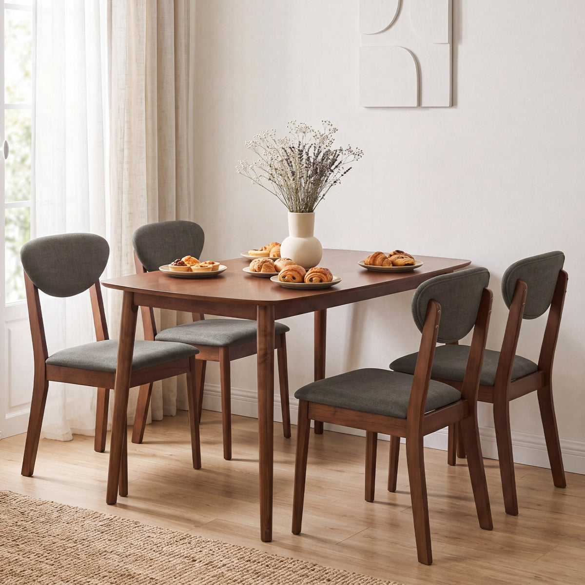 5-Piece Dining Set for 4, Rectangular Table, Fabric Chairs, Gray Dining Room Sets at Gallery Canada