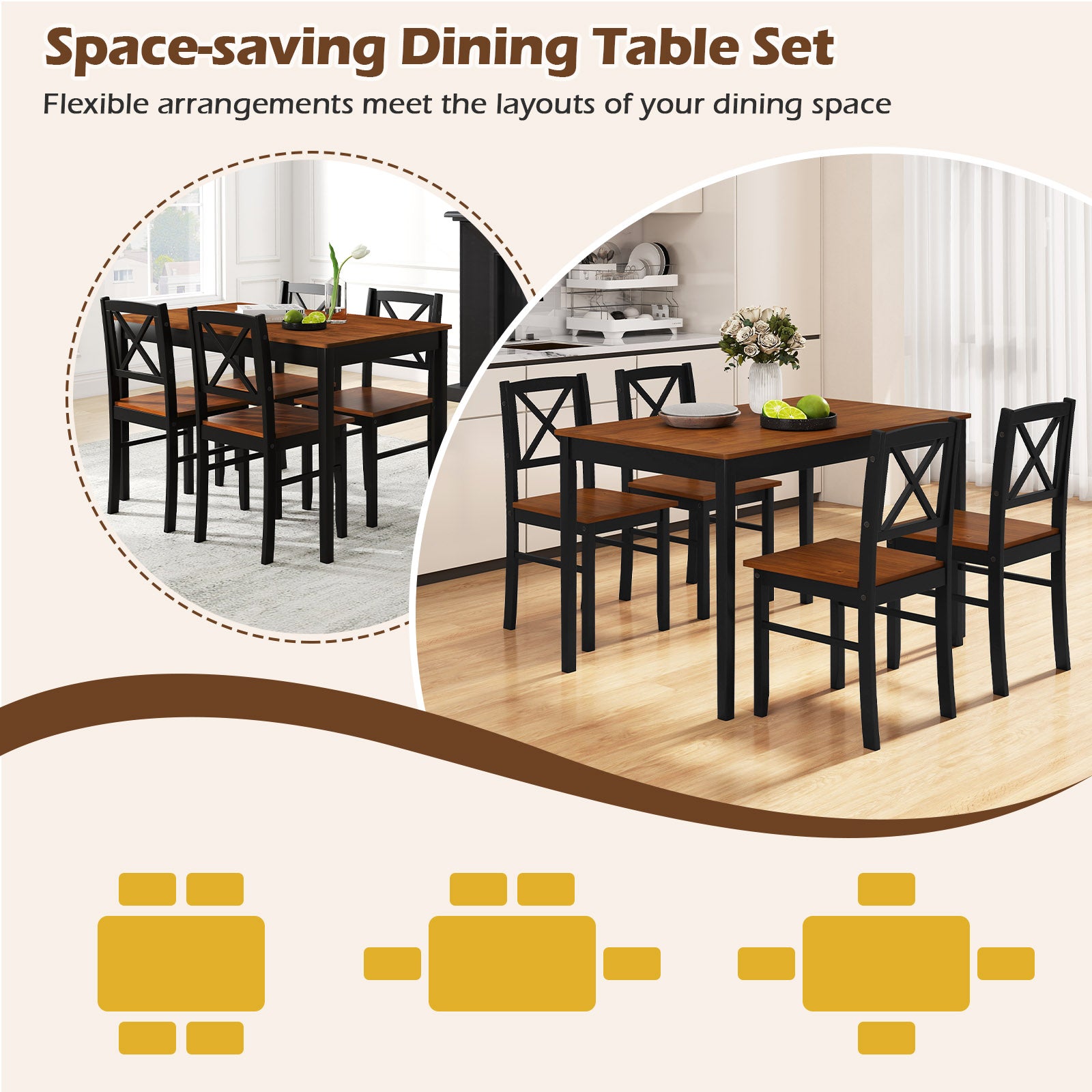 5 Piece Dining Table Set, Rectangular Kitchen Table, 4 Chairs Dining Room Sets at Gallery Canada
