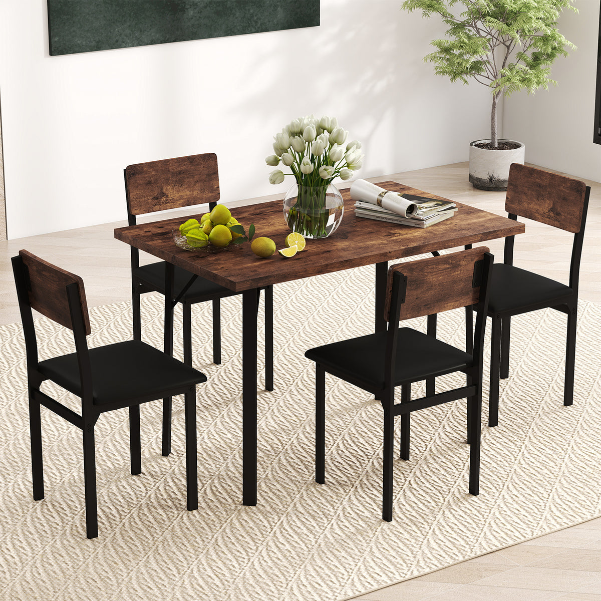 5-Piece Dining Table Set For 4 People, Brown Dining Room Sets at Gallery Canada