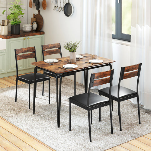 5-Piece Dining Table Set, Rectangular Kitchen Table, 4 Armless Chairs, Brown