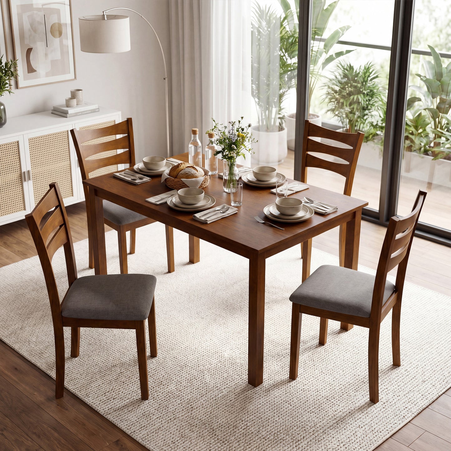 5-Piece Dining Set, Linen Chairs, Rubber Wood Frame Dining Room Sets at Gallery Canada