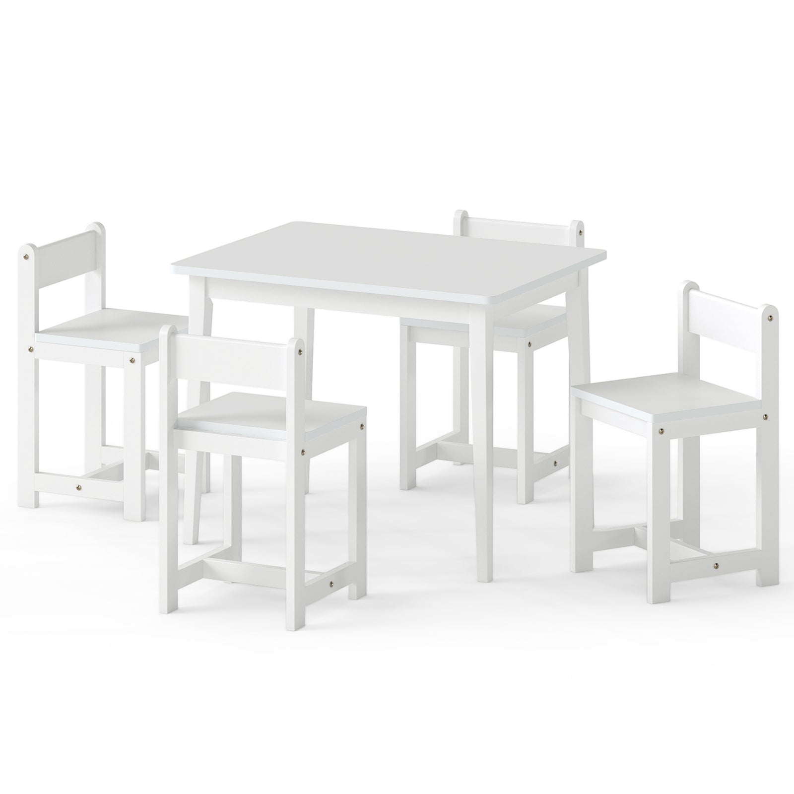 Kids Table And Chairs Set, 5-Piece, Solid Rubber Wood, White Kids Table & Chair Sets White at Gallery Canada