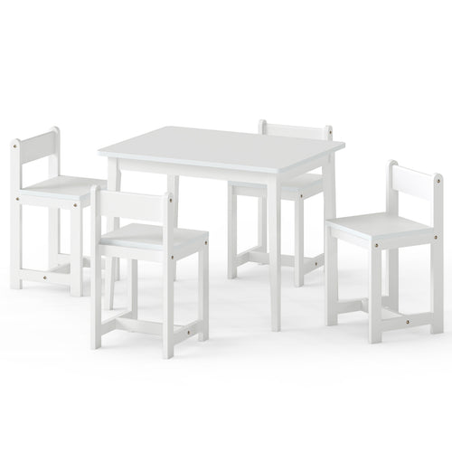Kids Table And Chairs Set, 5-Piece, Solid Rubber Wood, White