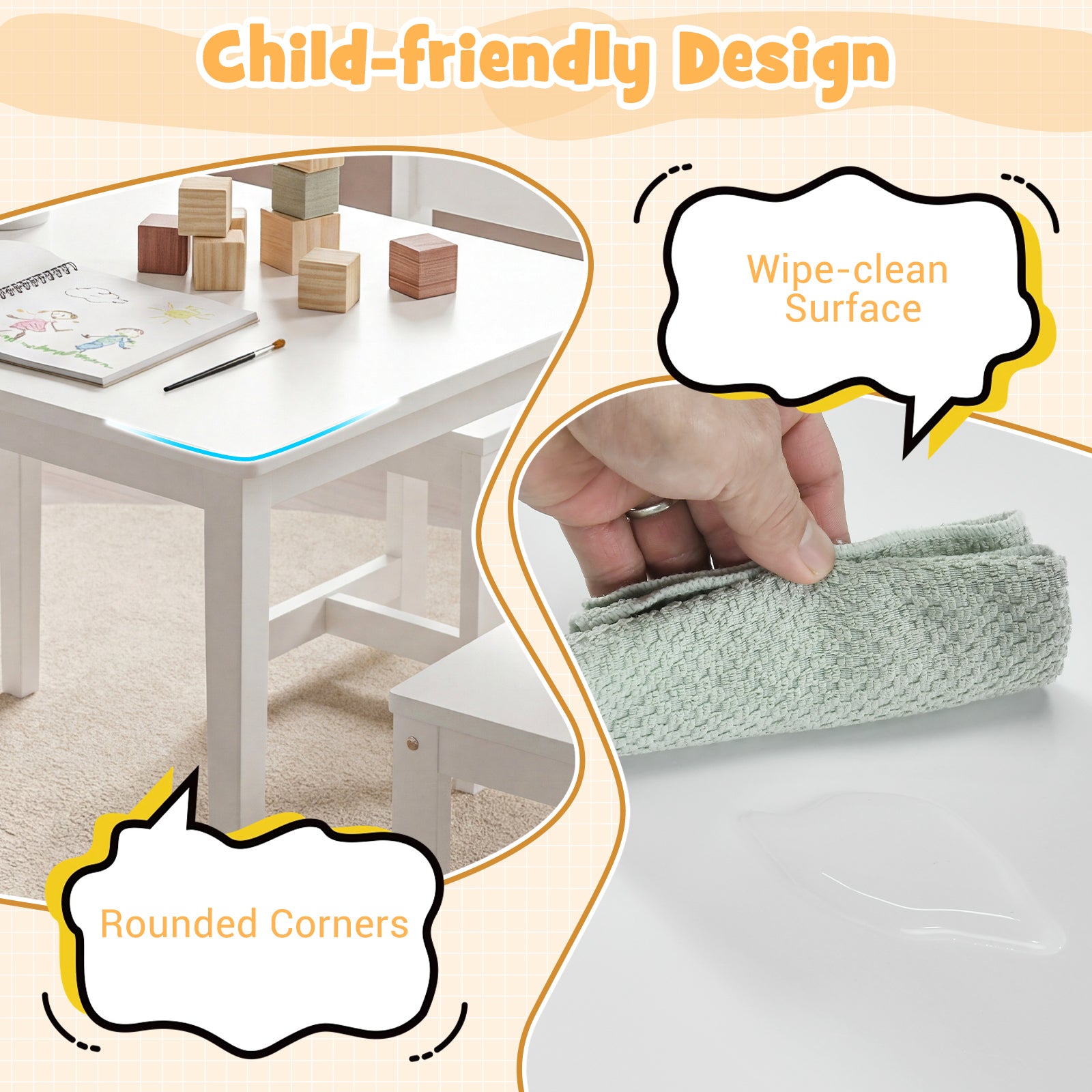 Kids Table And Chairs Set, 5-Piece, Solid Rubber Wood, White Kids Table & Chair Sets at Gallery Canada