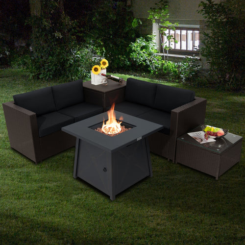 5 Piece Patio Set, 50000 BTU Propane Fire Pit Table, Black