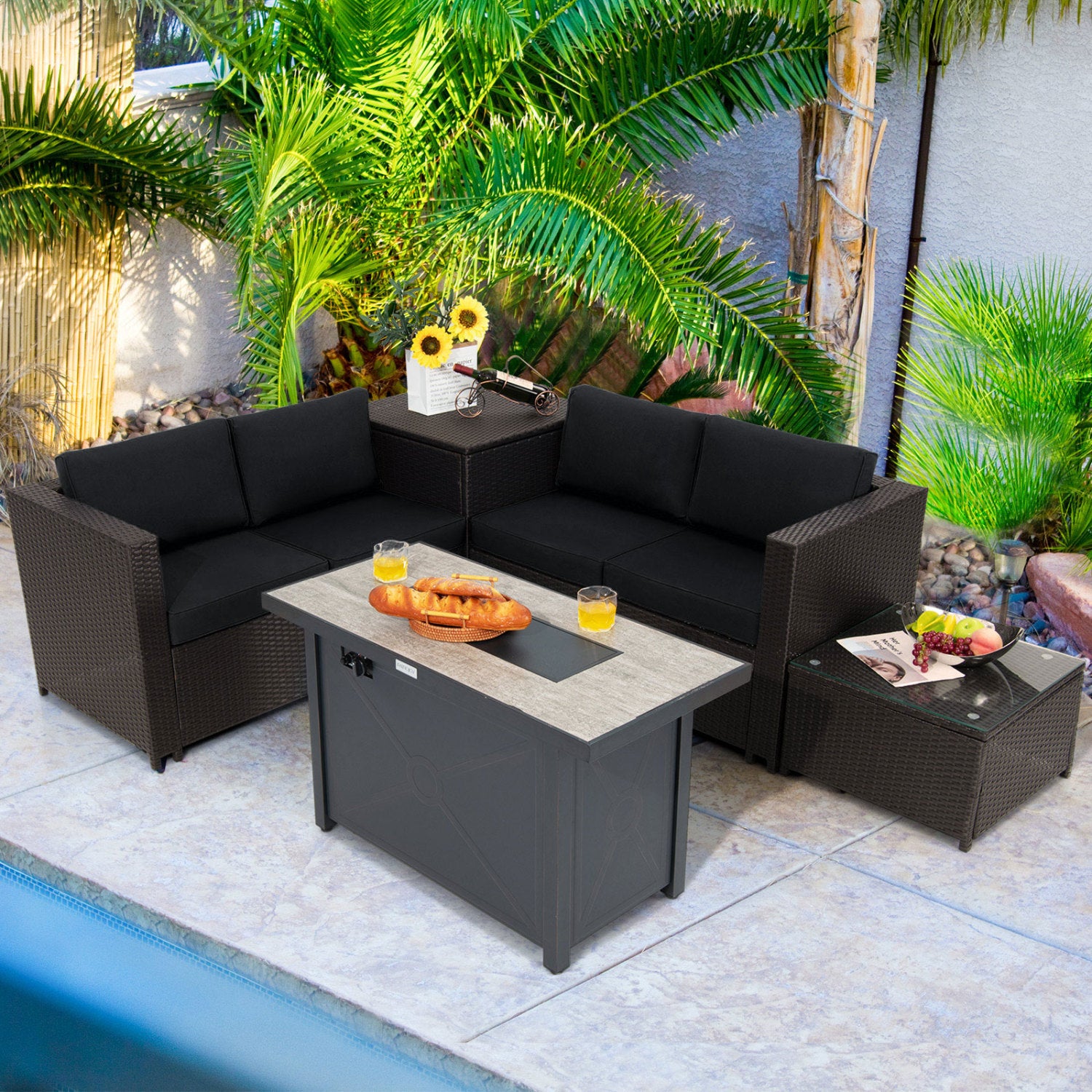 5-Piece Patio Set with Fire Pit Table, Black Patio Conversation Sets at Gallery Canada