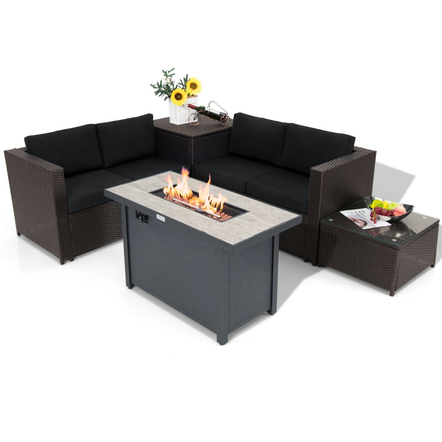 5-Piece Patio Set with Fire Pit Table, Black Patio Conversation Sets Black at Gallery Canada