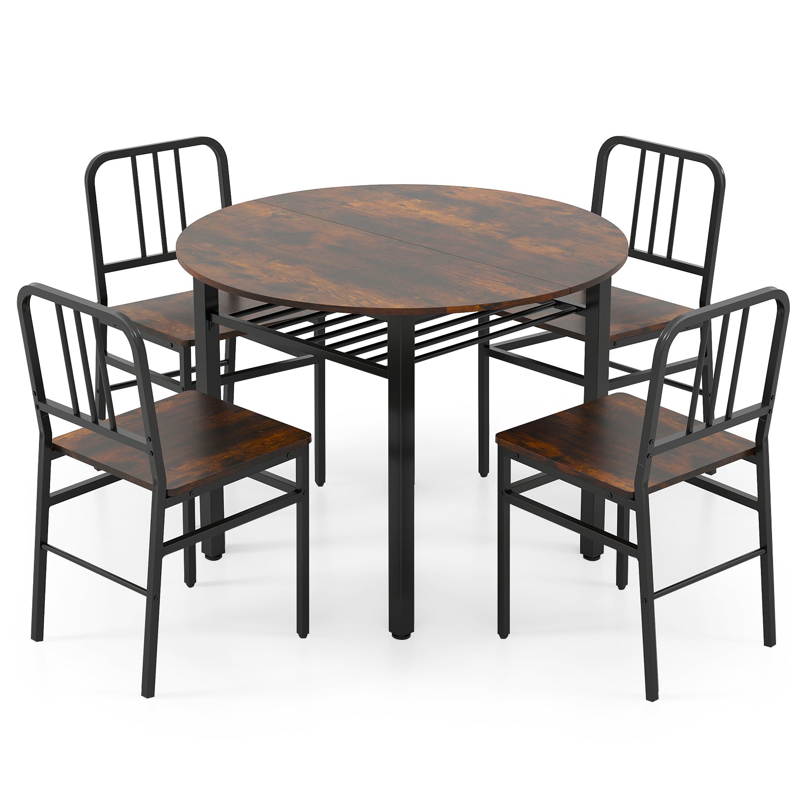 5-Piece Round Dining Table Set With Storage Shelf, Brown Dining Room Sets Rustic Brown at Gallery Canada