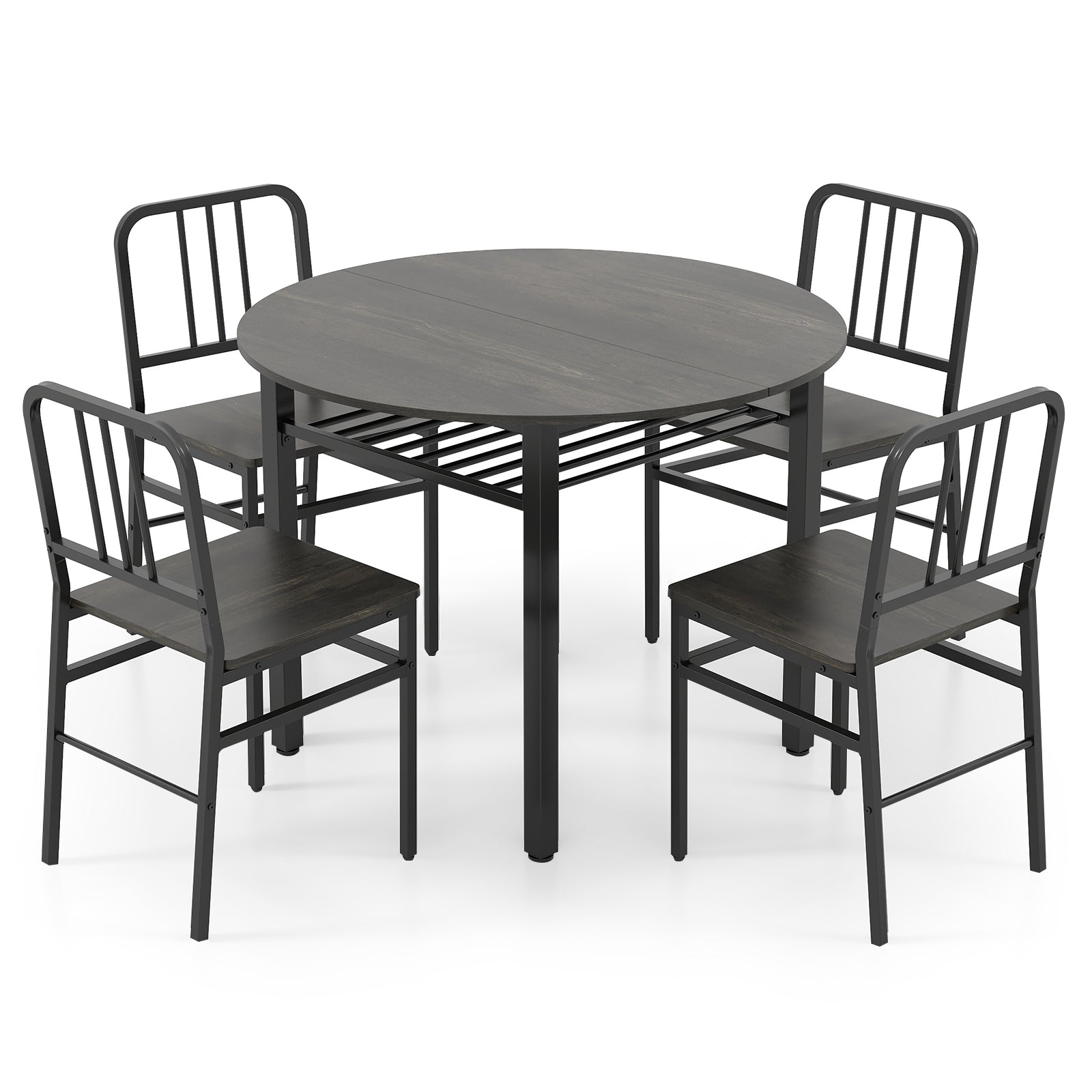 5-Piece Round Dining Table Set, Storage Shelf, Gray Dining Room Sets at Gallery Canada