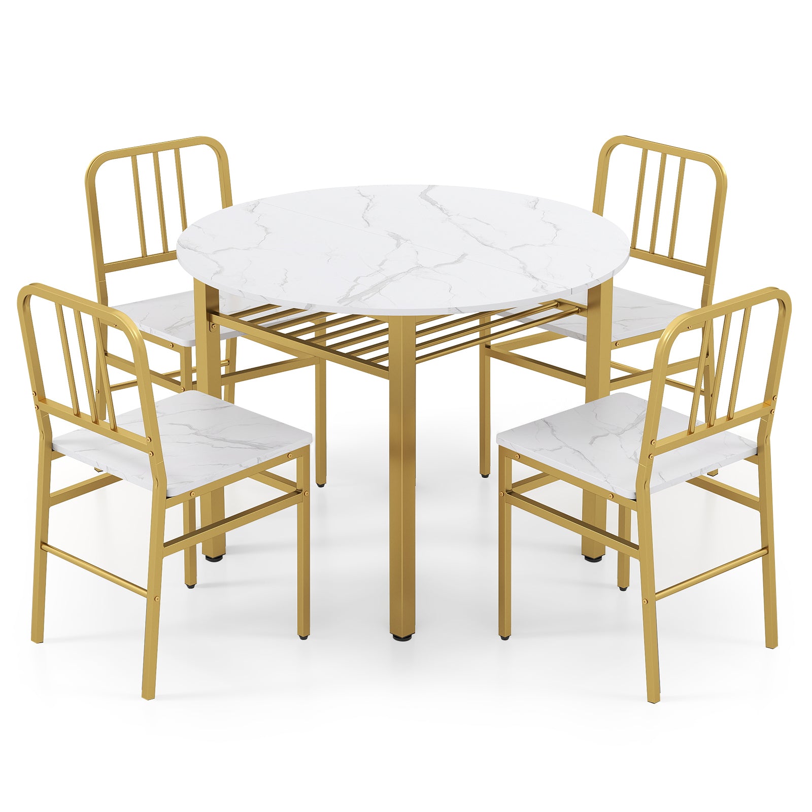 5-Piece Round Dining Table Set, With Storage Shelf, White Dining Room Sets White at Gallery Canada