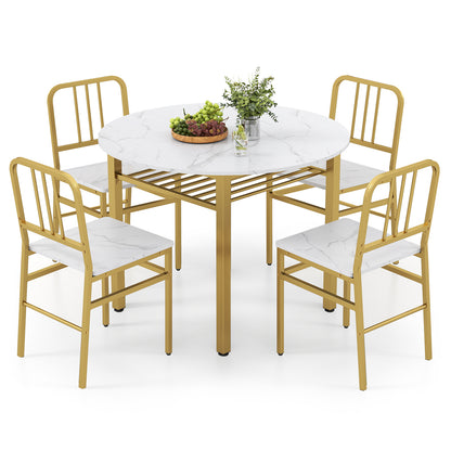 5-Piece Round Dining Table Set, With Storage Shelf, White Dining Room Sets at Gallery Canada