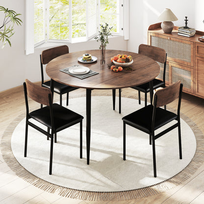 5-Piece Round Kitchen Table Set with Drop Leaf Tabletop and 4 Upholstered Dining Chairs, Brown Dining Room Sets at Gallery Canada