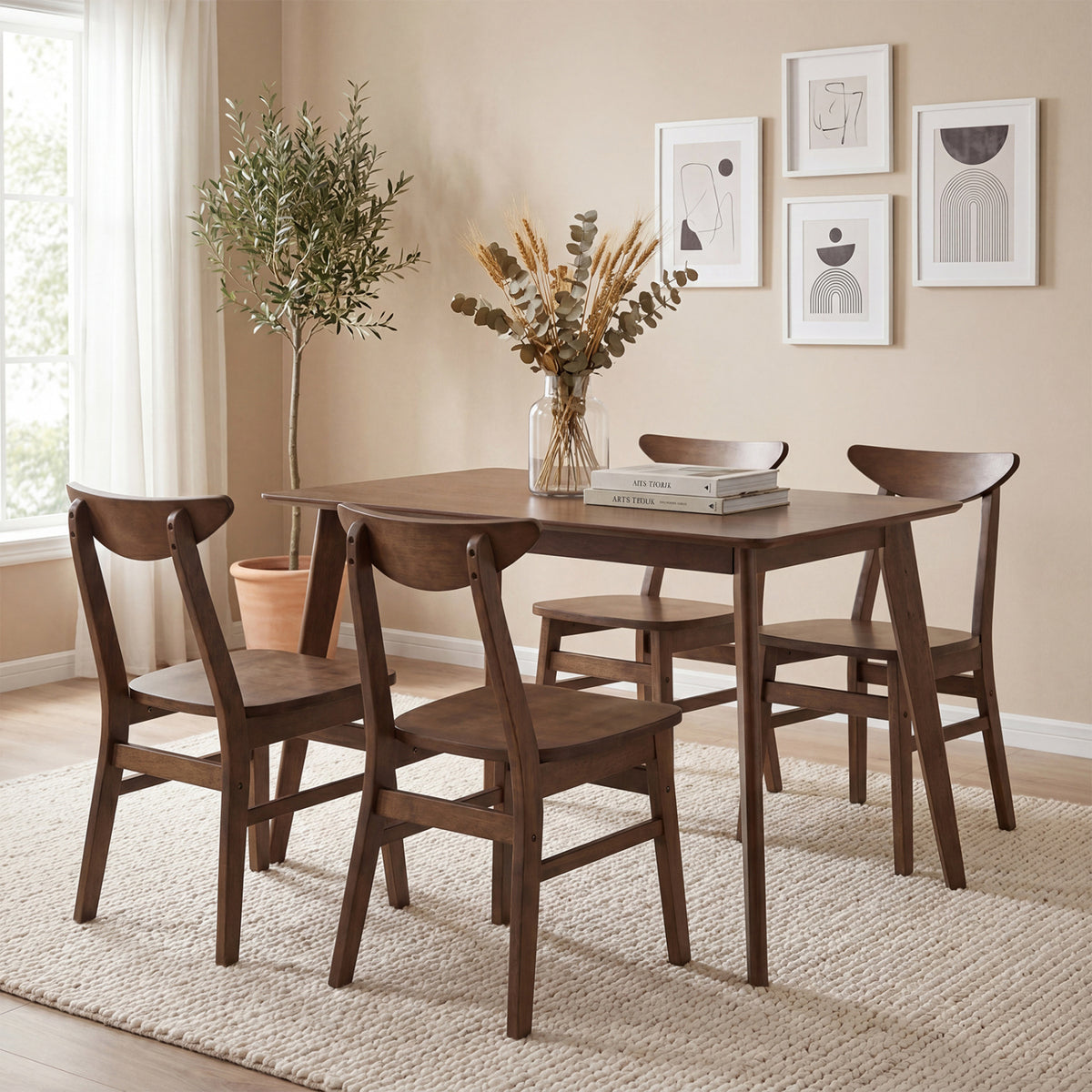 5-Piece Solid Wood Dining Table Set, Walnut Dining Room Sets at Gallery Canada
