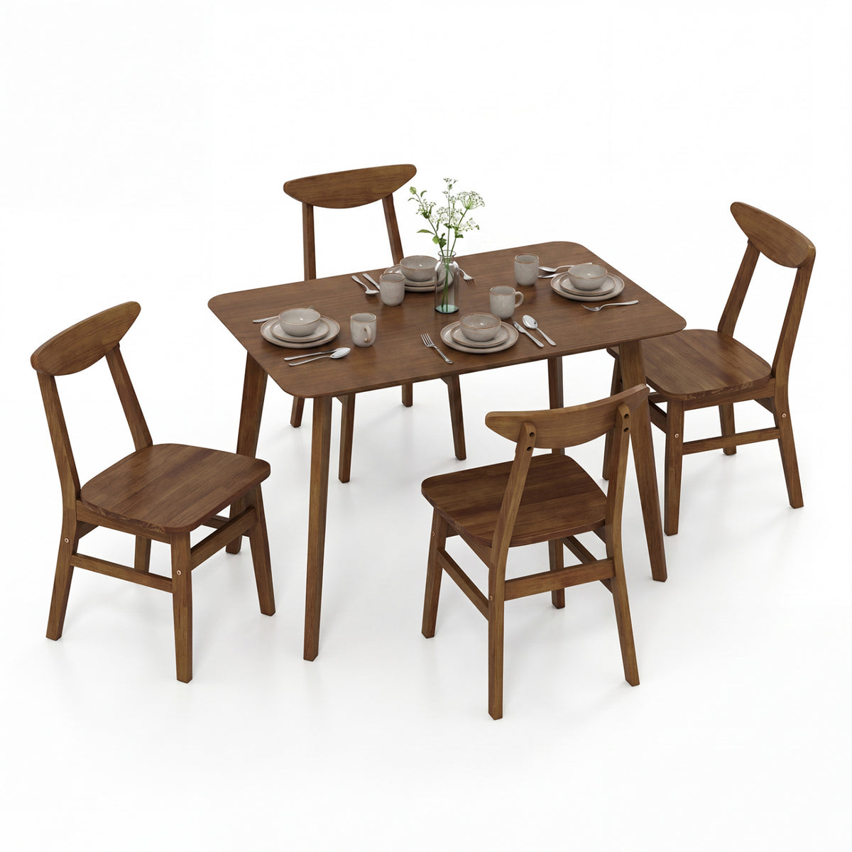5-Piece Solid Wood Dining Table Set, Walnut Dining Room Sets at Gallery Canada