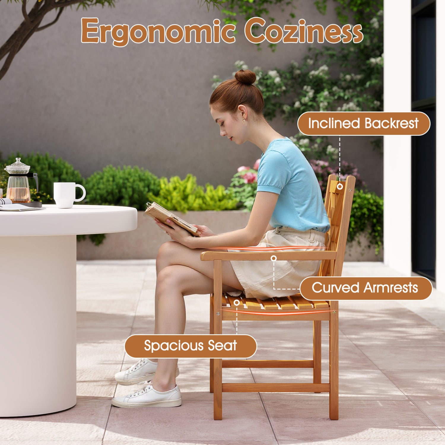 5-Piece Square Patio Dining Set, Acacia Table & Armchairs, Natural Patio Dining Sets at Gallery Canada
