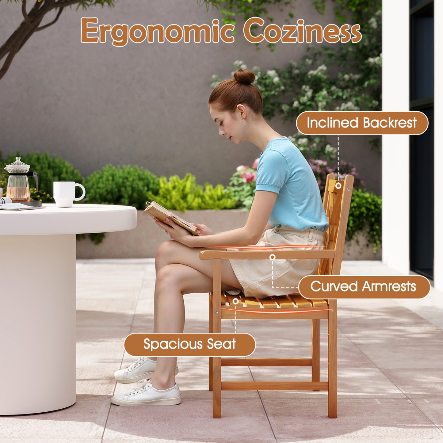 5-Piece Square Patio Dining Set, Acacia Table & Armchairs, Natural Patio Dining Sets at Gallery Canada