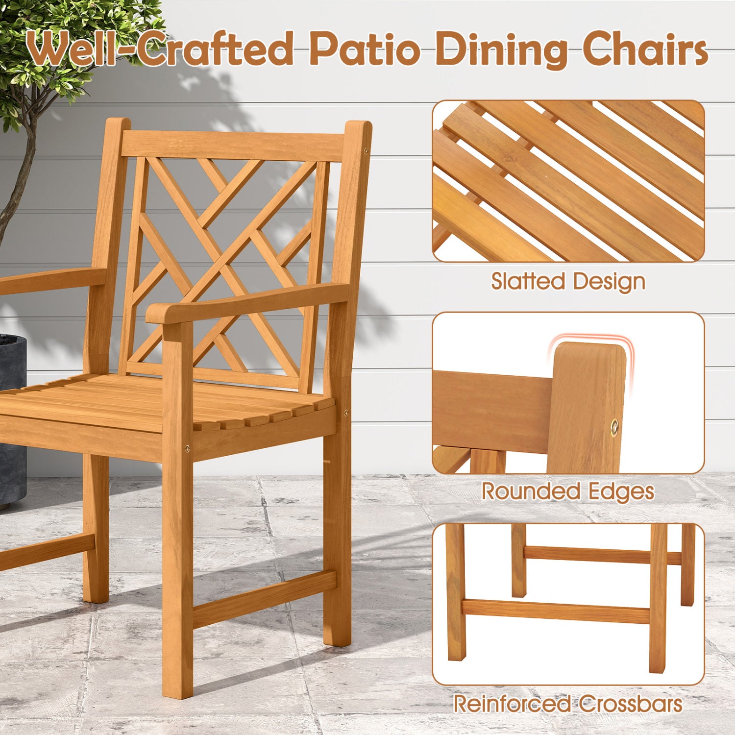 5-Piece Square Patio Dining Set, Acacia Table & Armchairs, Natural Patio Dining Sets at Gallery Canada