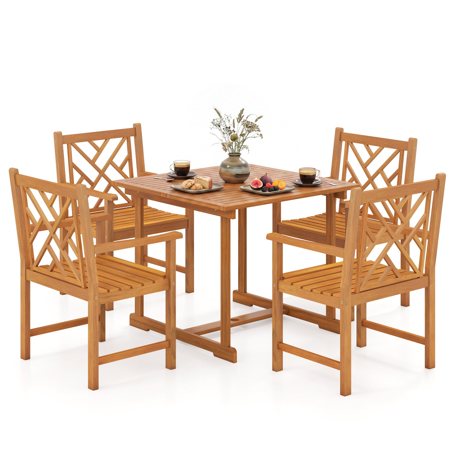 5-Piece Square Patio Dining Set, Acacia Table & Armchairs, Natural Patio Dining Sets Natural at Gallery Canada