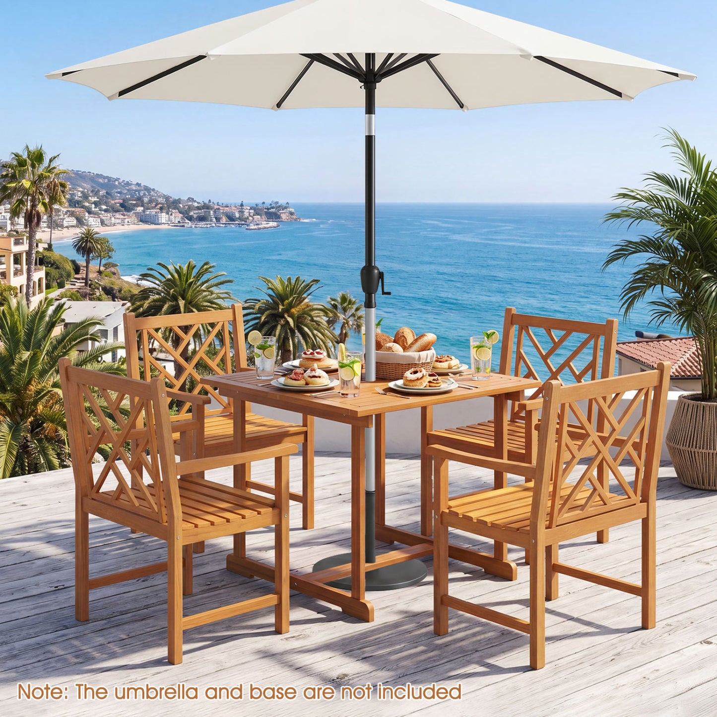 5-Piece Square Patio Dining Set, Acacia Table & Armchairs, Natural Patio Dining Sets at Gallery Canada