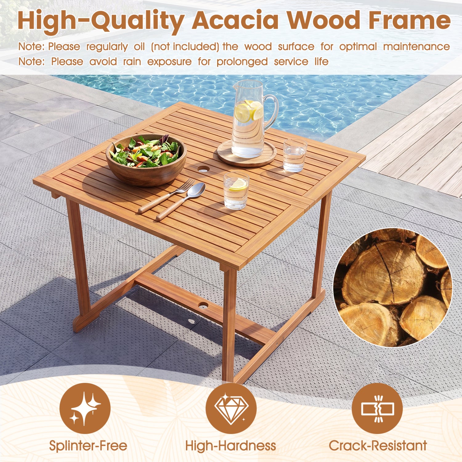 5-Piece Square Patio Dining Set, Acacia Table & Armchairs, Natural Patio Dining Sets at Gallery Canada