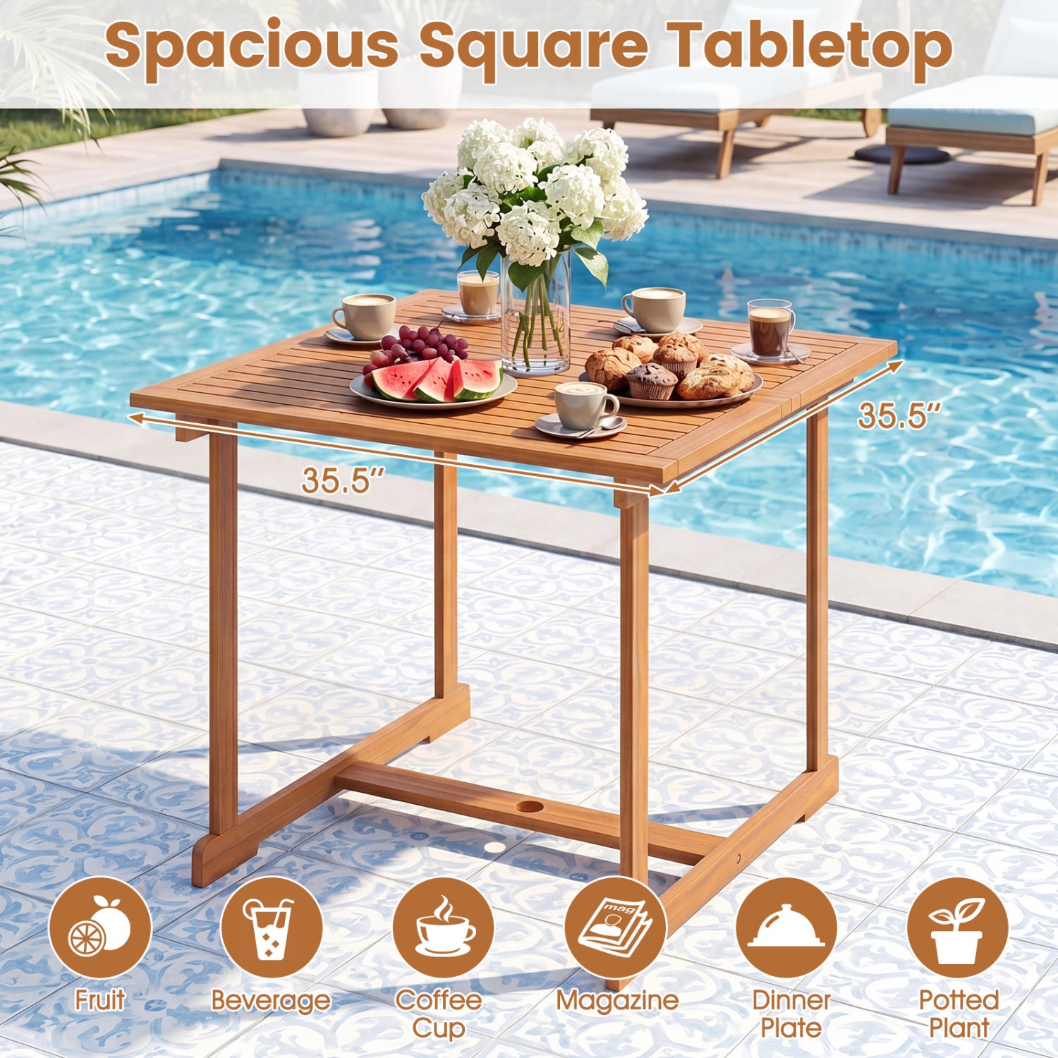 5-Piece Square Patio Dining Set, Acacia Table & Armchairs, Natural Patio Dining Sets at Gallery Canada