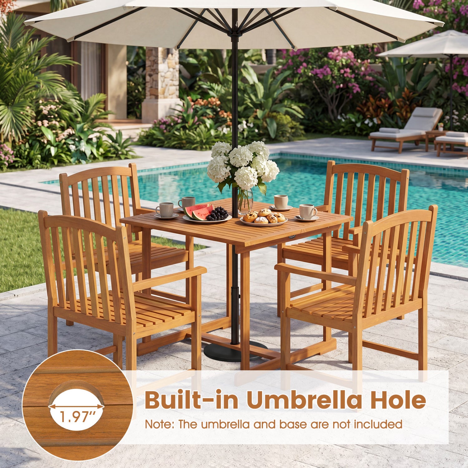 5-Piece Square Patio Dining Set, Acacia Table & Armchairs, Natural Patio Dining Sets at Gallery Canada