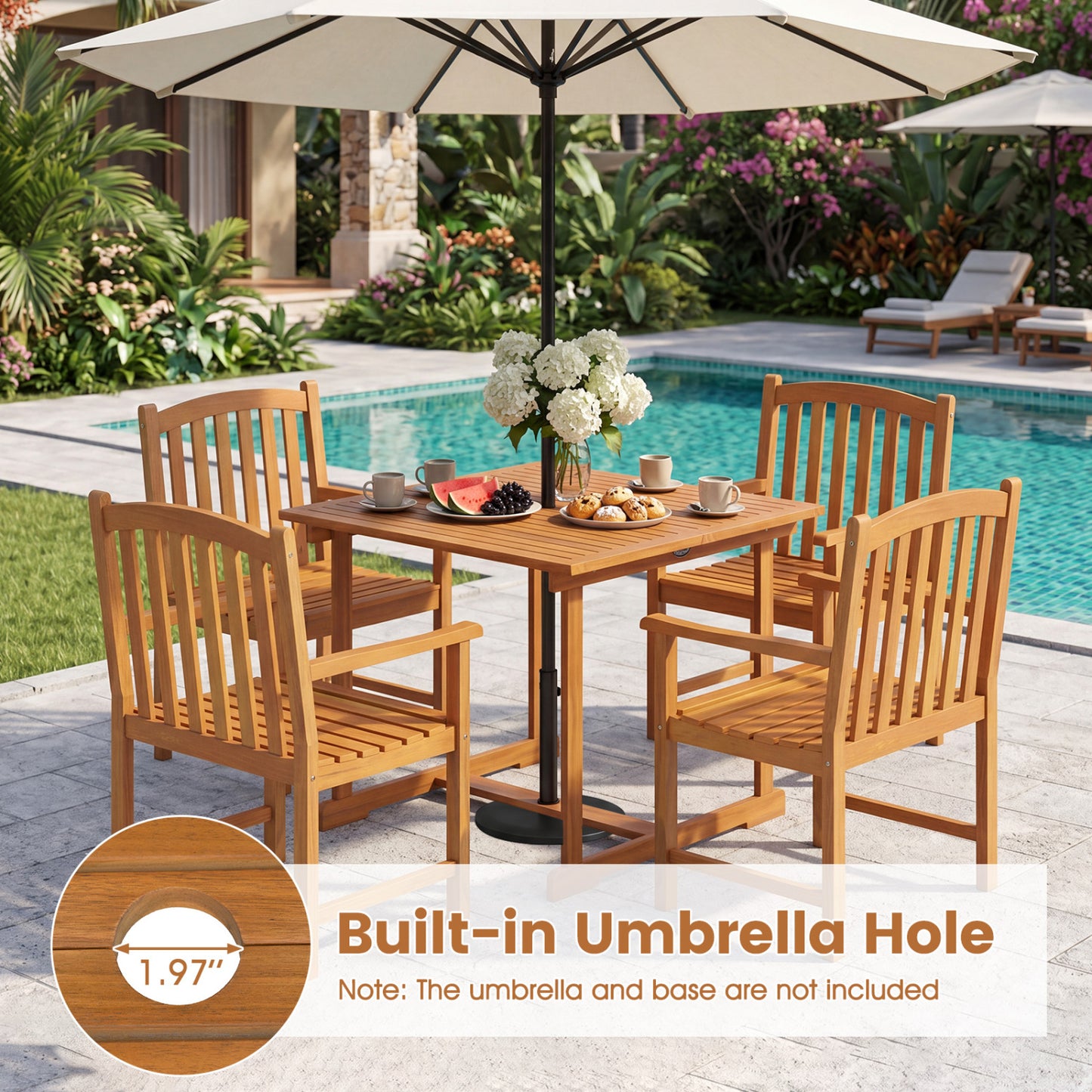 5-Piece Square Patio Dining Set, Acacia Table & Armchairs, Natural Patio Dining Sets at Gallery Canada