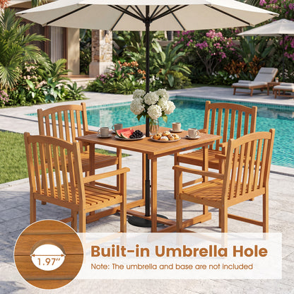 5-Piece Square Patio Dining Set, Acacia Table & Armchairs, Natural Patio Dining Sets at Gallery Canada