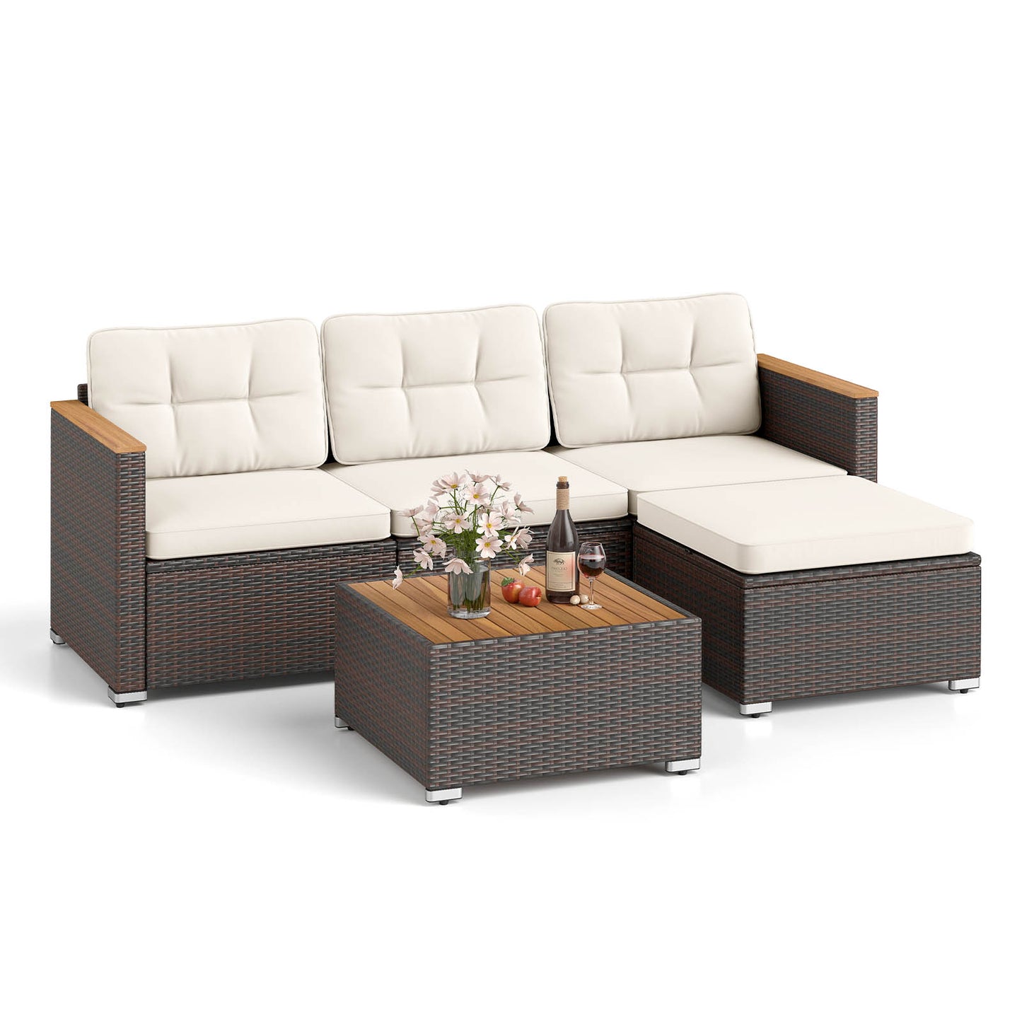 5-Piece Wicker Rattan Conversation Set With Cushions, Coffee Table, White Patio Conversation Sets at Gallery Canada