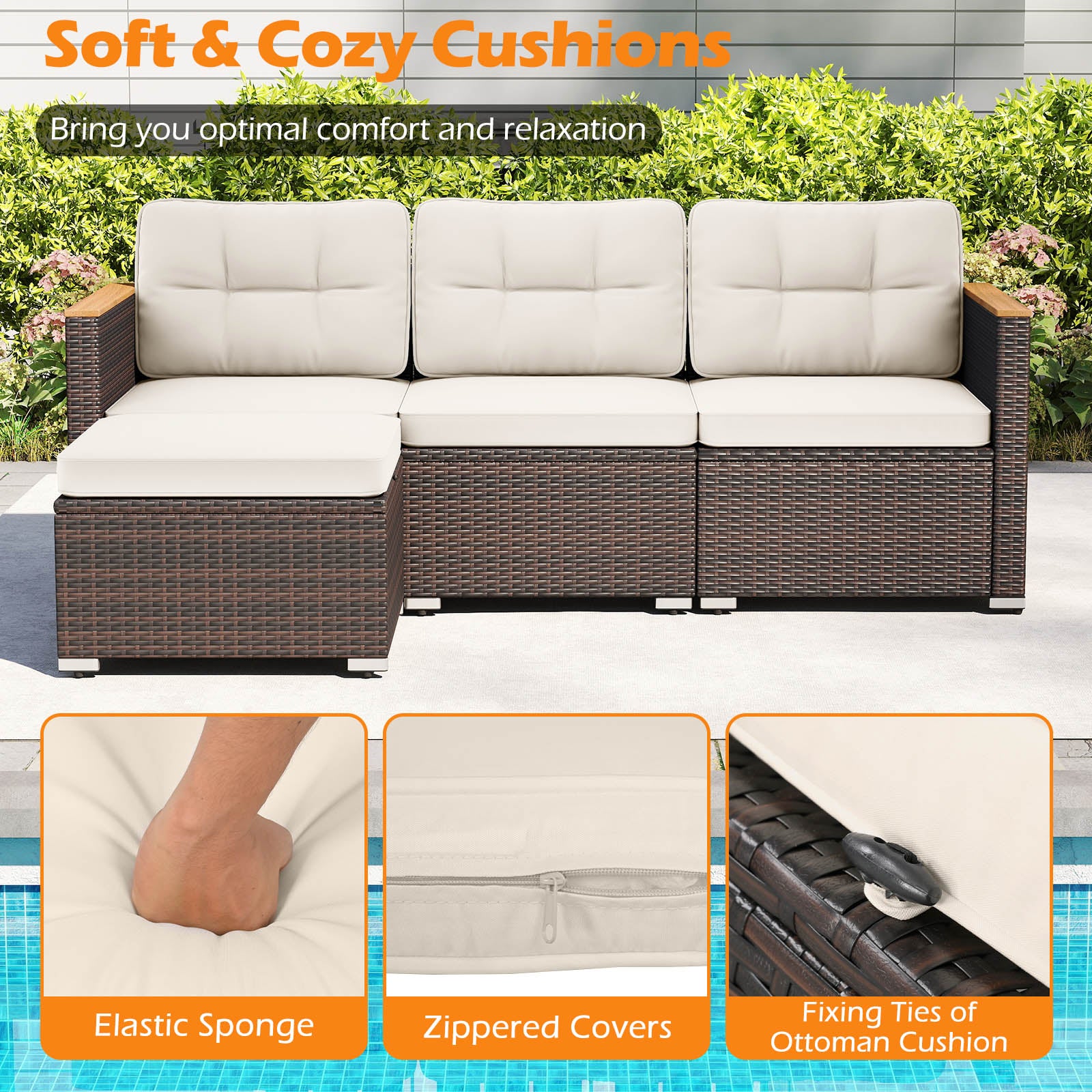 5-Piece Wicker Rattan Conversation Set With Cushions, Coffee Table, White Patio Conversation Sets at Gallery Canada