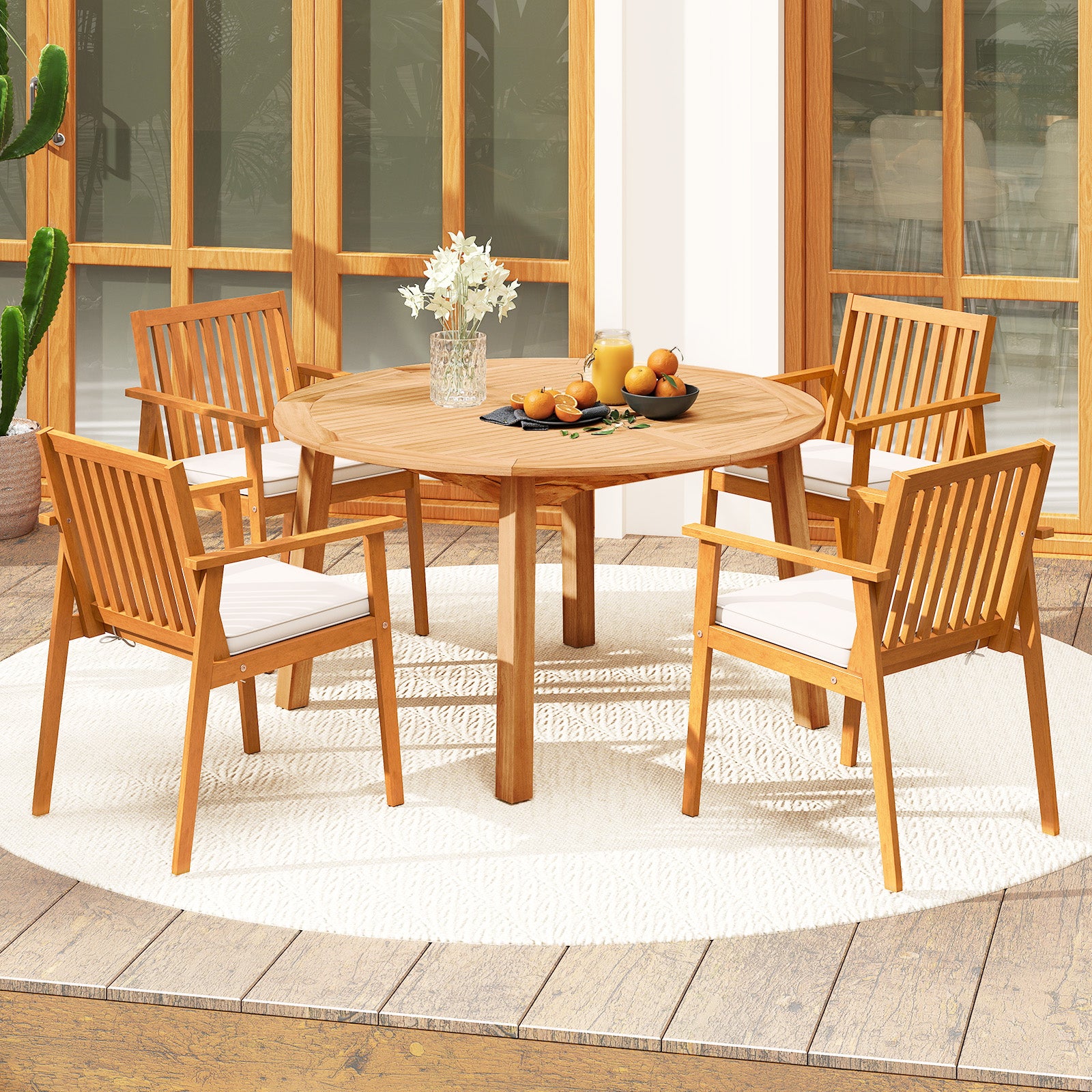 5 Pieces Acacia Wood Patio Dining Set with Umbrella Hole Patio Dining Sets at Gallery Canada