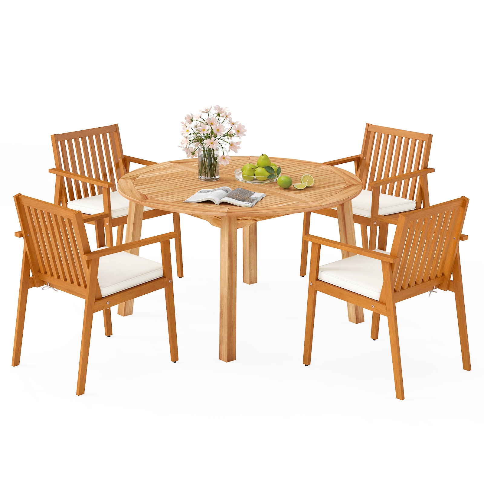 5 Pieces Acacia Wood Patio Dining Set with Umbrella Hole Patio Dining Sets at Gallery Canada