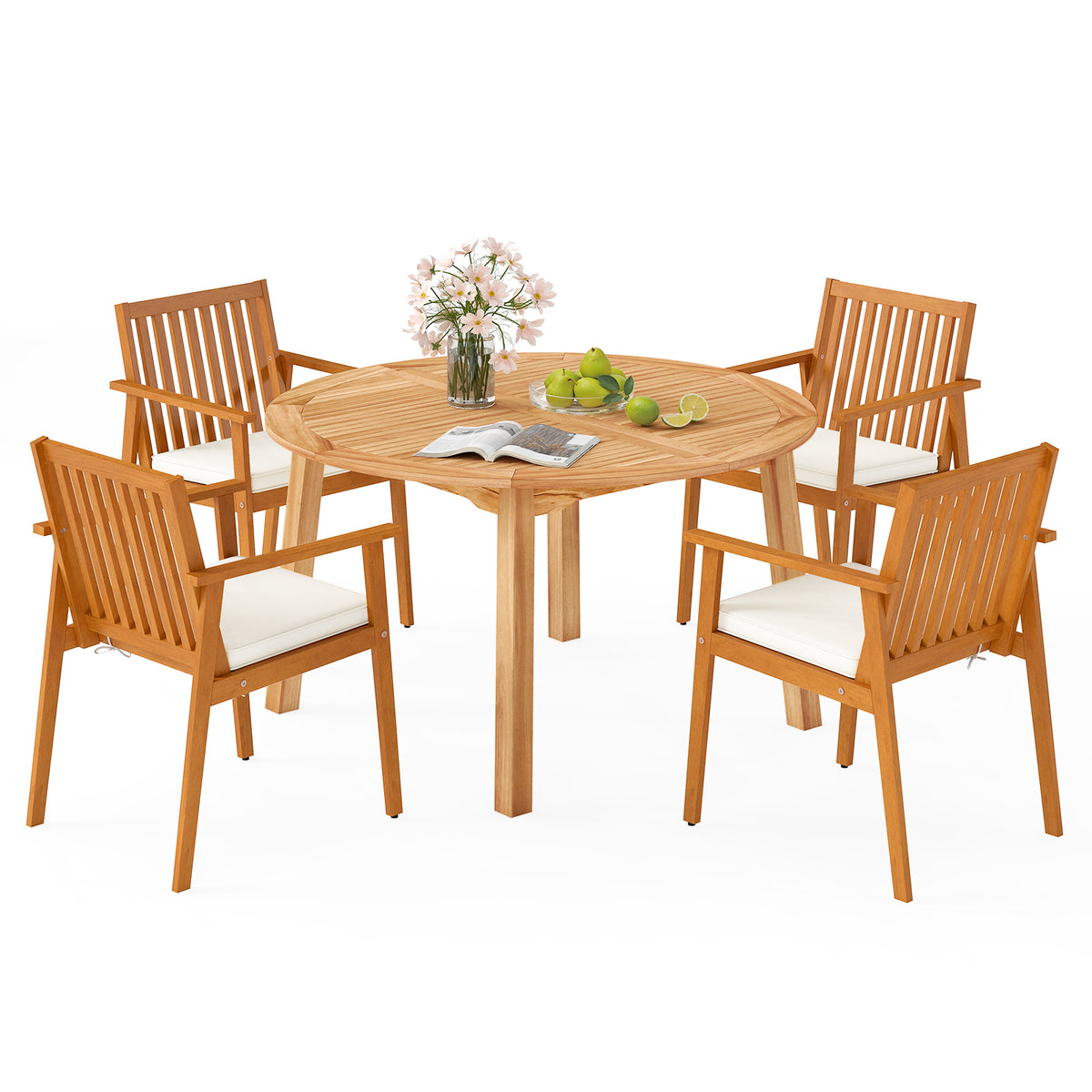 5 Pieces Acacia Wood Patio Dining Set with Umbrella Hole Patio Dining Sets at Gallery Canada