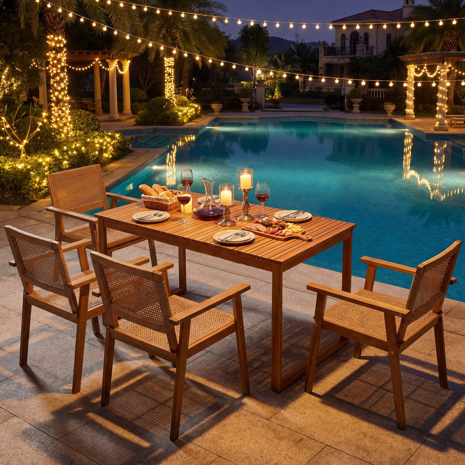 Acacia Wood Dining Set, Outdoor Table, Rattan Chairs, 4 Person Patio Dining Sets at Gallery Canada
