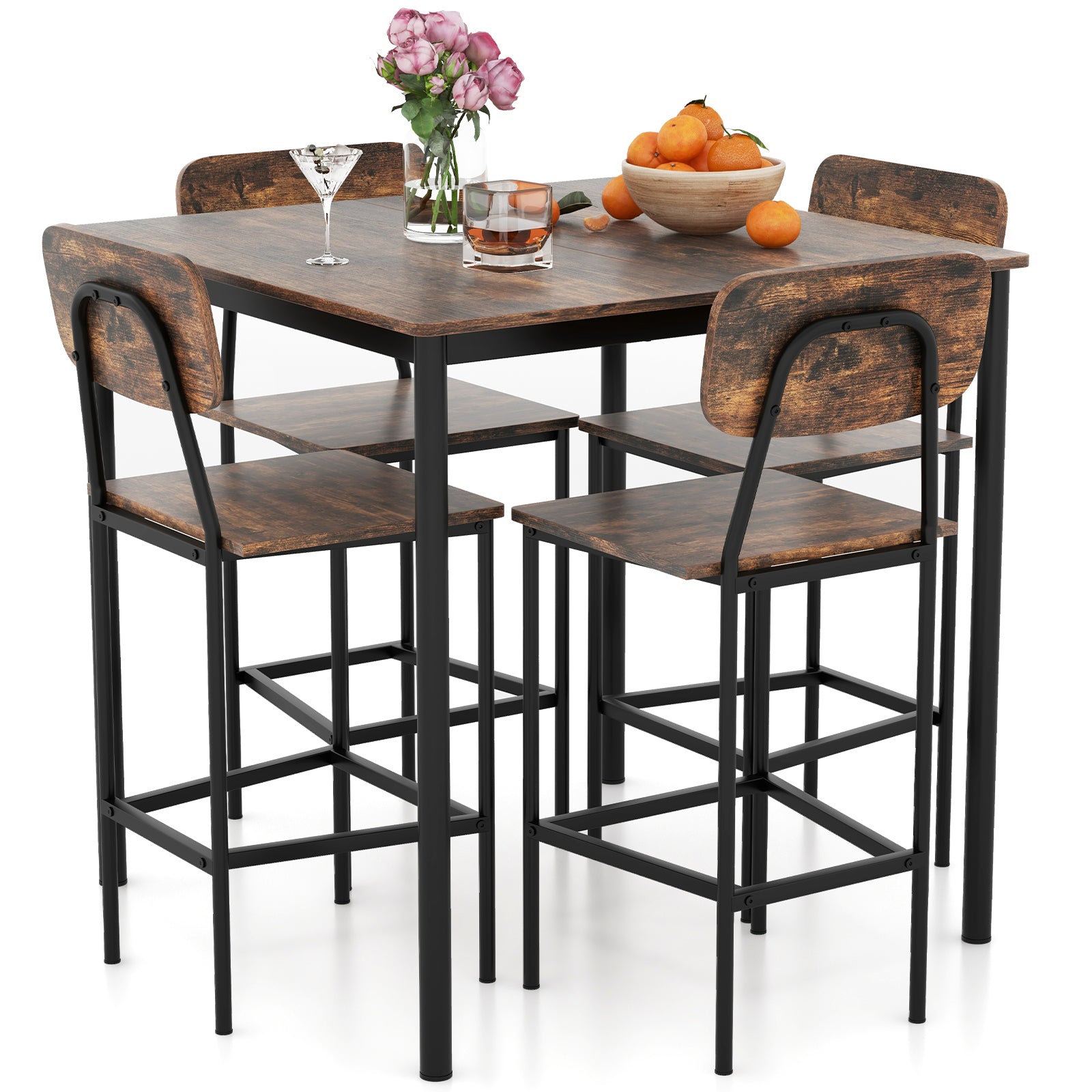 Industrial Dining Table Set, 5 Pieces, Counter Height Table, 4 Bar Stools Dining Room Sets at Gallery Canada