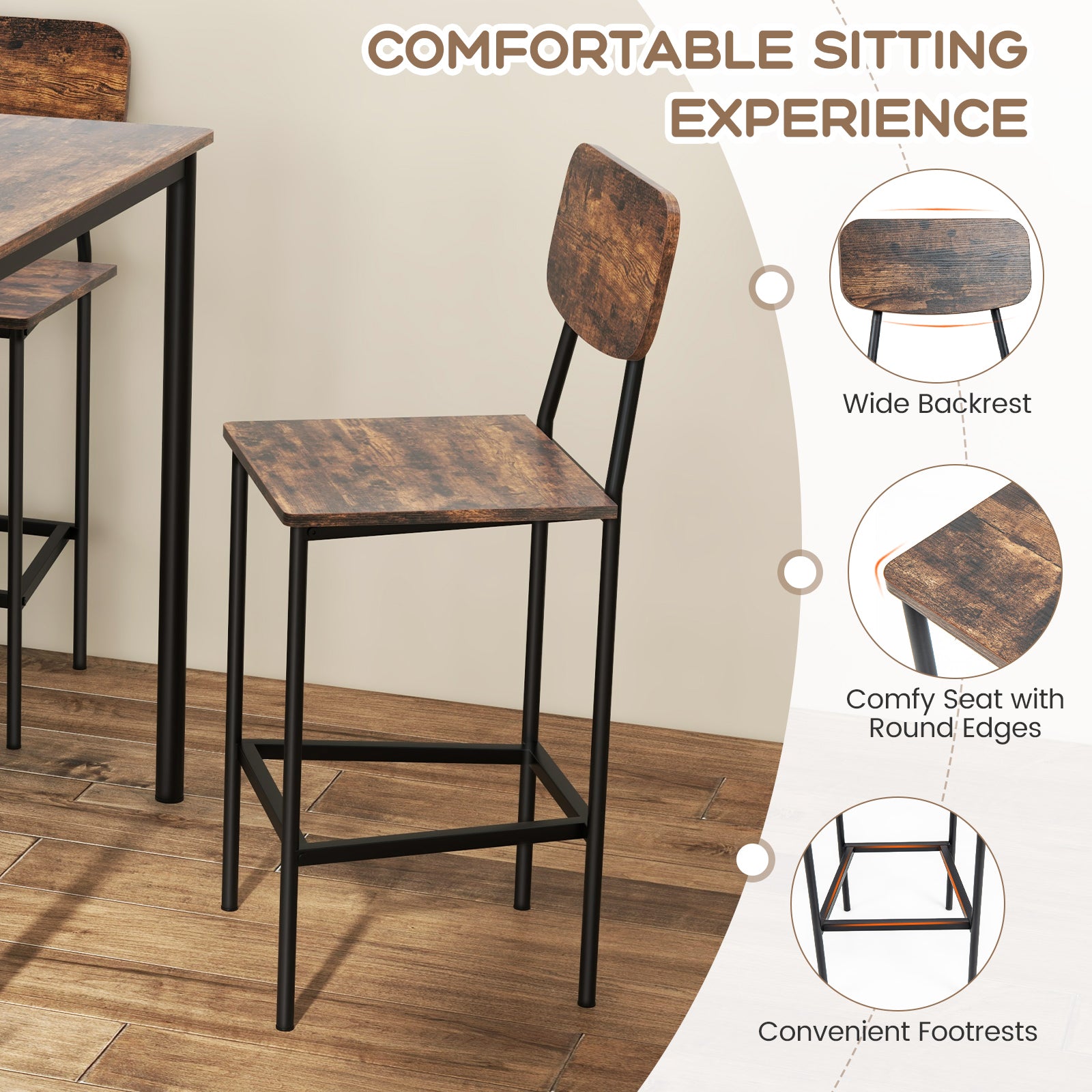 Industrial Dining Table Set, 5 Pieces, Counter Height Table, 4 Bar Stools Dining Room Sets at Gallery Canada