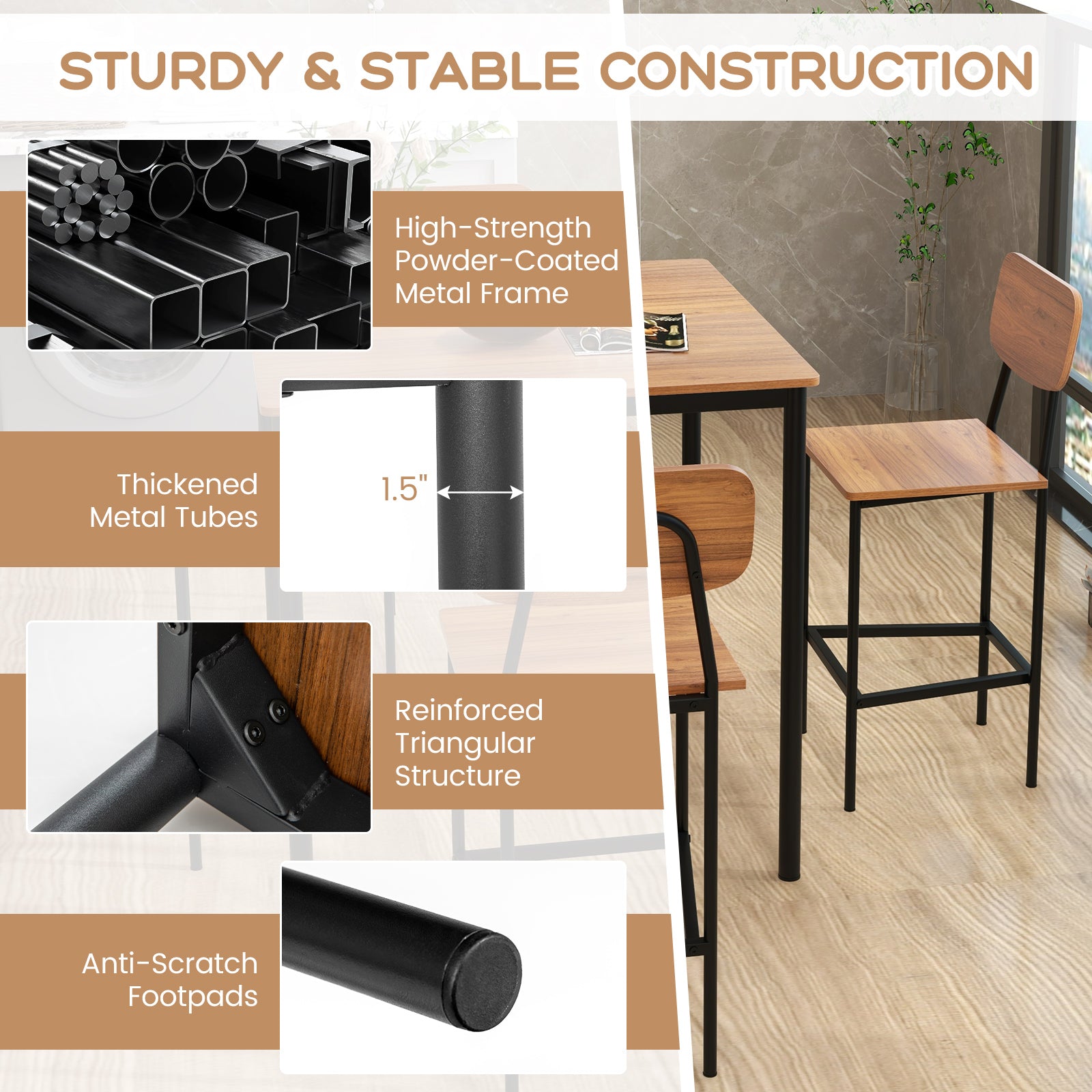 Industrial Dining Table Set, 5 Pieces, Counter Height, Walnut Dining Room Sets at Gallery Canada
