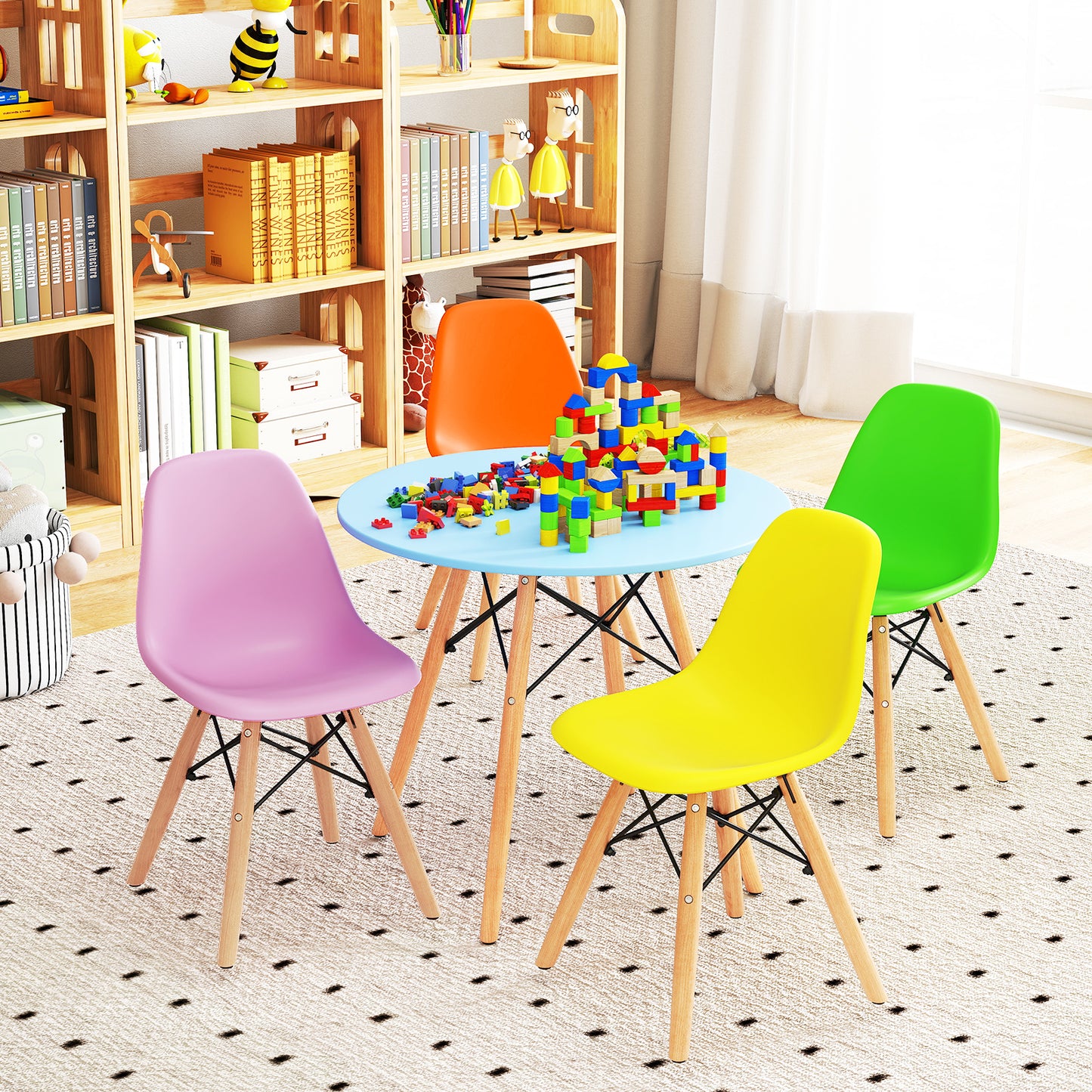 5 Piece Kids Set, 4 Armless Chairs, Colorful, Multicolor Kids Table & Chair Sets at Gallery Canada
