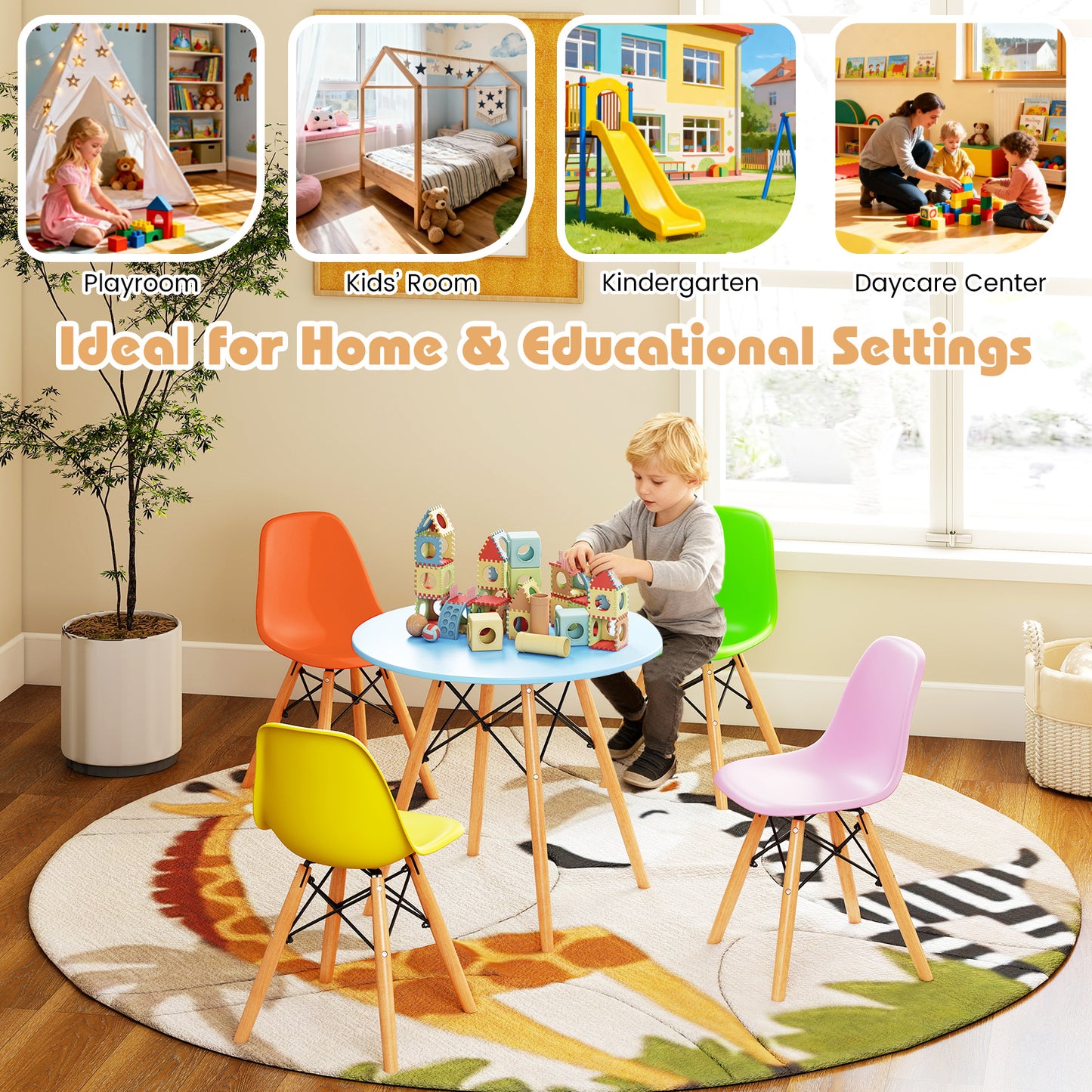 5 Piece Kids Set, 4 Armless Chairs, Colorful, Multicolor Kids Table & Chair Sets at Gallery Canada