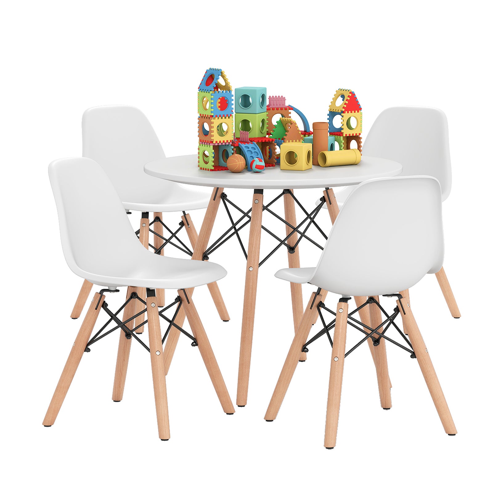 5-Piece Kids Mid-Century Modern Table Chairs Set, White Kids Table & Chair Sets at Gallery Canada