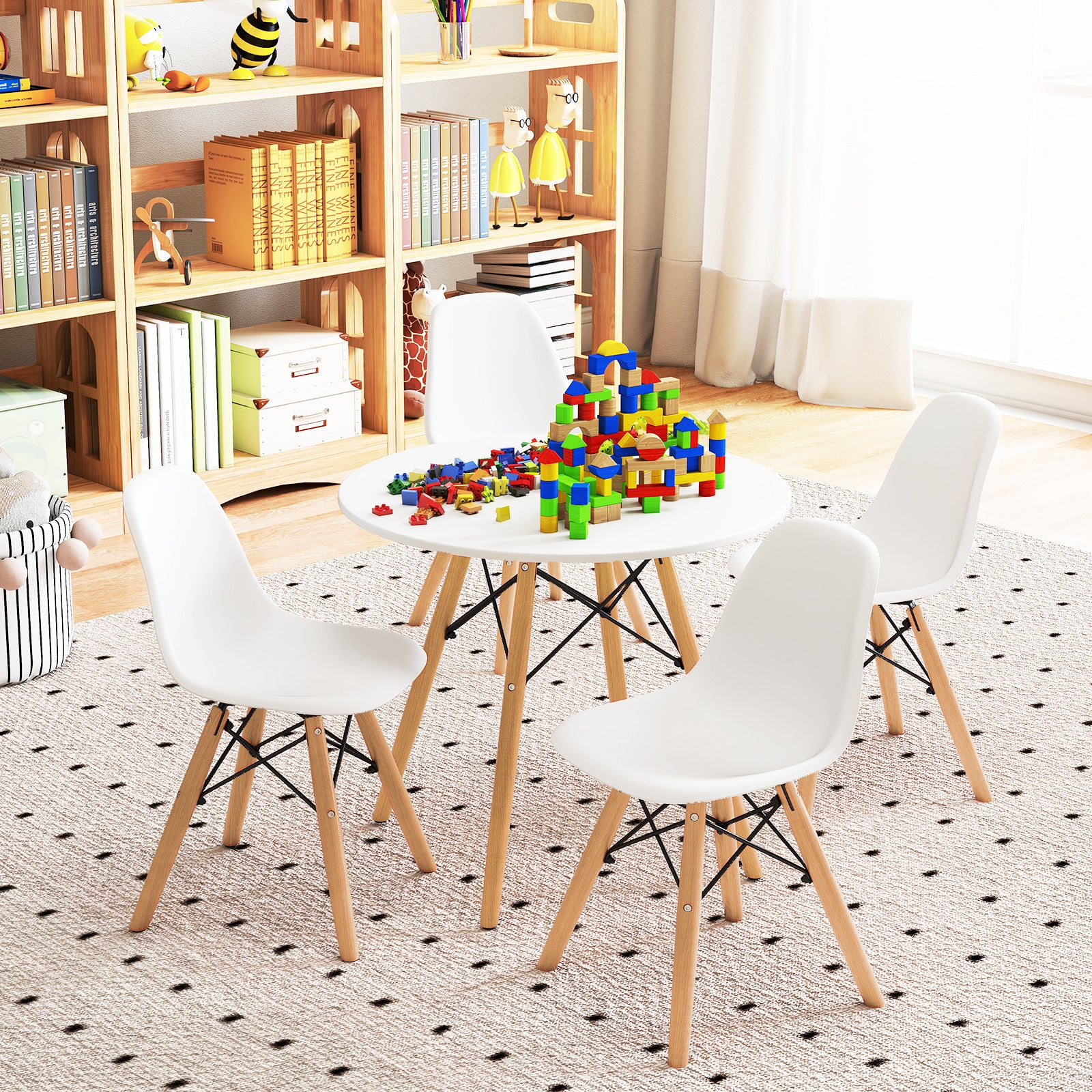 5-Piece Kids Mid-Century Modern Table Chairs Set, White Kids Table & Chair Sets at Gallery Canada