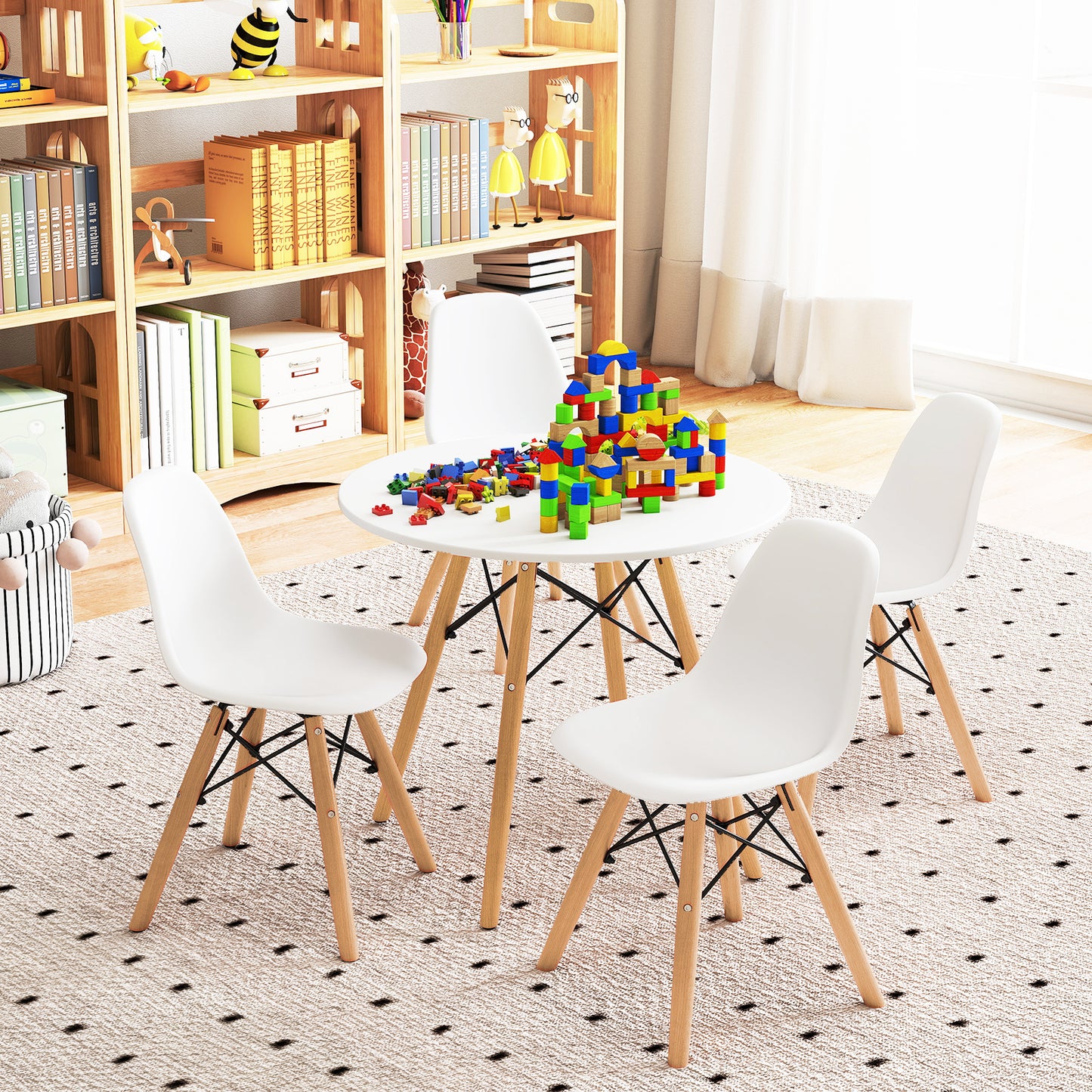 5-Piece Kids Mid-Century Modern Table Chairs Set, White Kids Table & Chair Sets at Gallery Canada