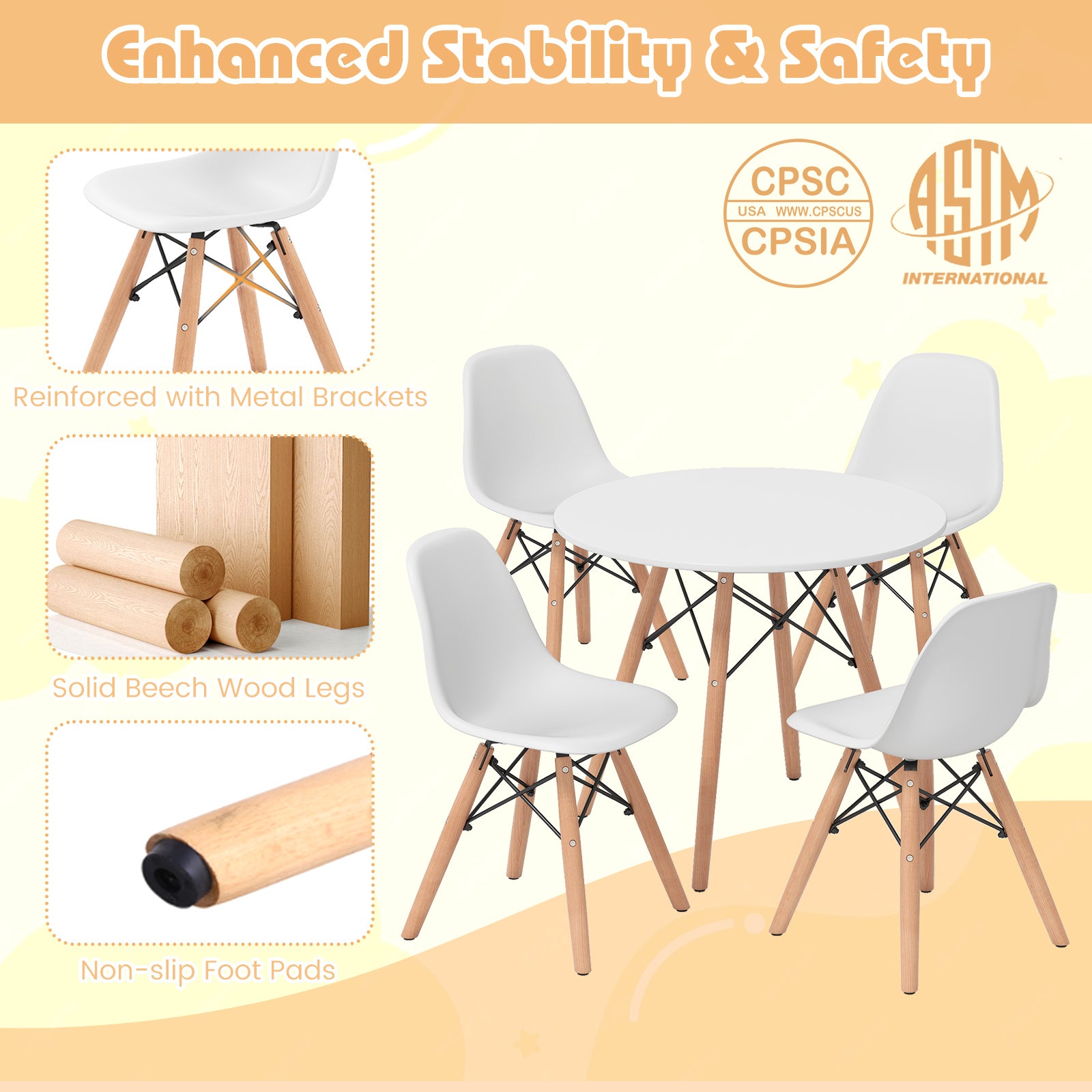 5-Piece Kids Mid-Century Modern Table Chairs Set, White Kids Table & Chair Sets at Gallery Canada