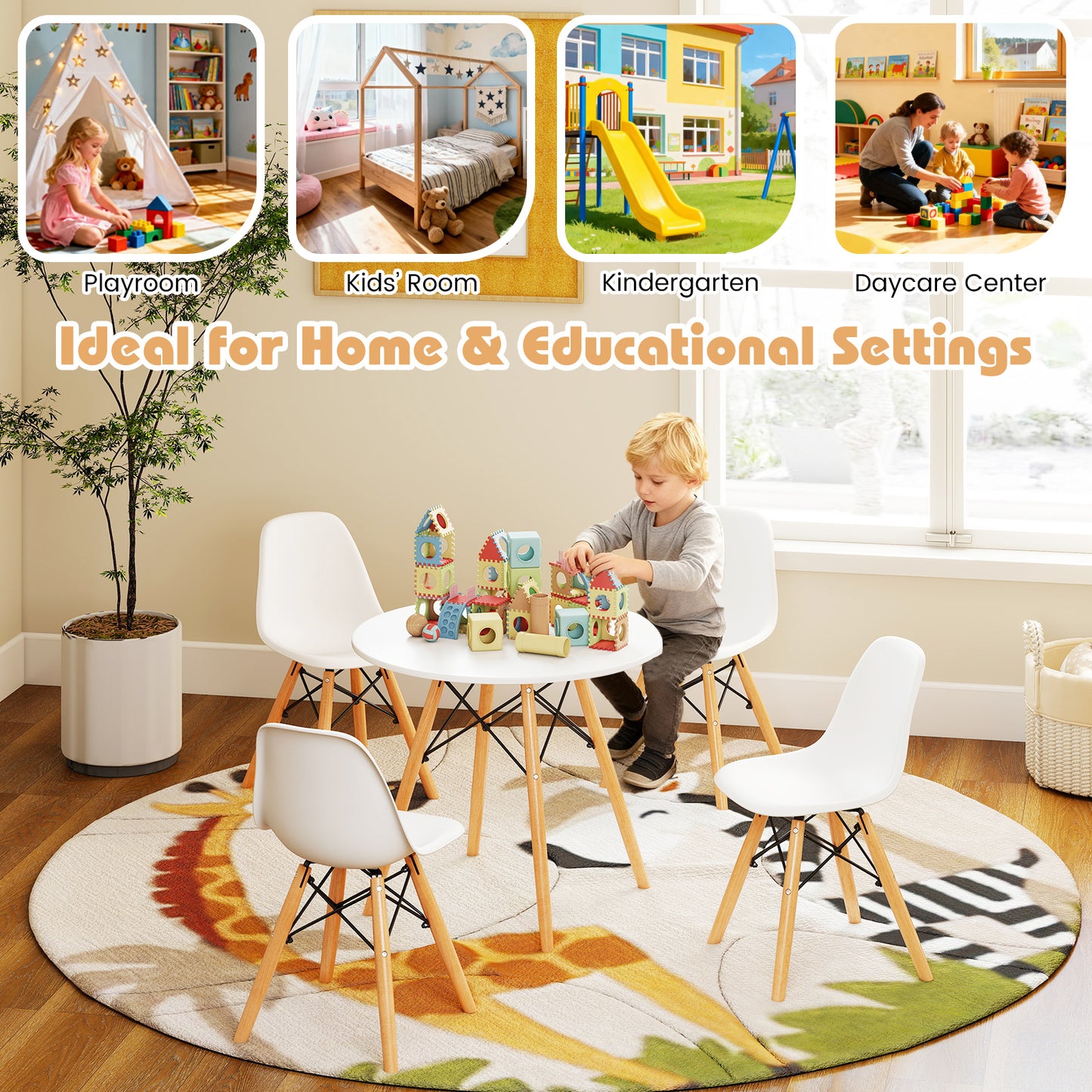 5-Piece Kids Mid-Century Modern Table Chairs Set, White Kids Table & Chair Sets at Gallery Canada