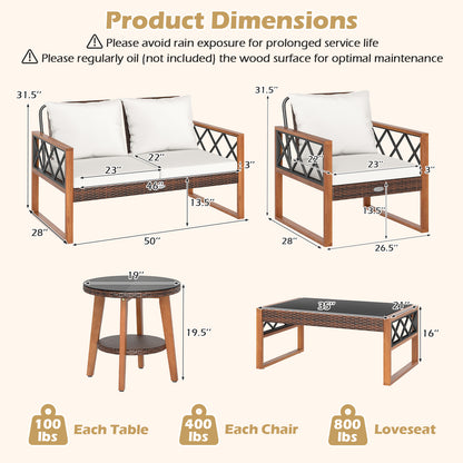 5 Pieces PE Wicker Patio Furniture Set with Acacia Wood Frame Patio Dining Sets at Gallery Canada